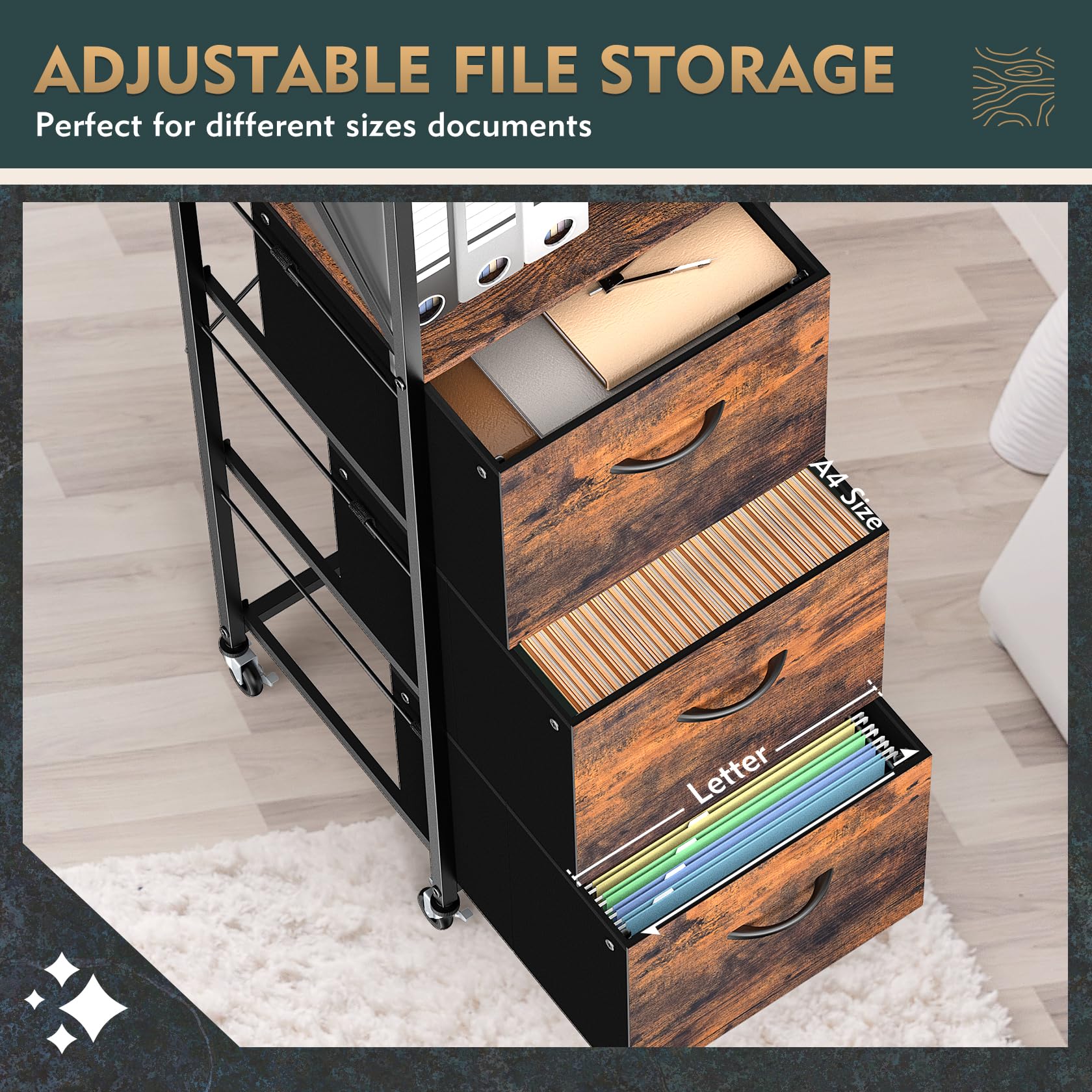 3-Drawer File Cabinet with Open Shelf