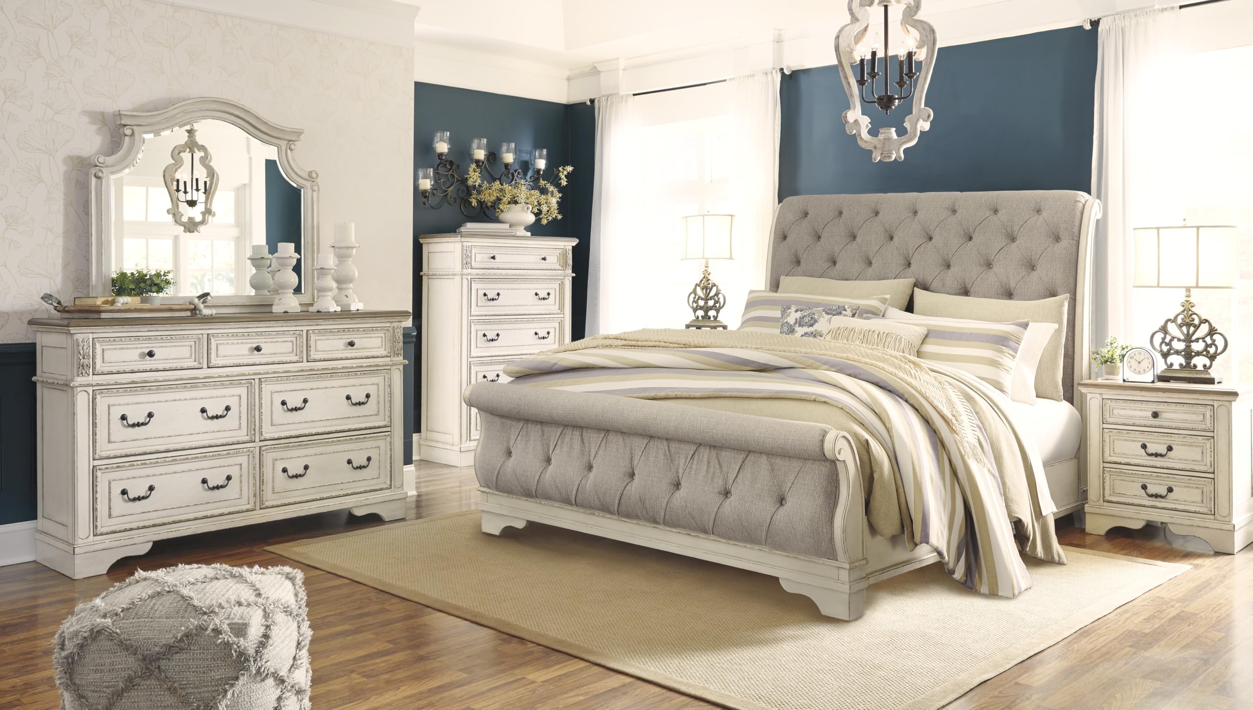 Cottage Nightstand with USB Outlets – 3 Drawer, Chipped White