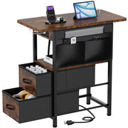 Nightstand Side Table with Charging Station & Storage Pocket