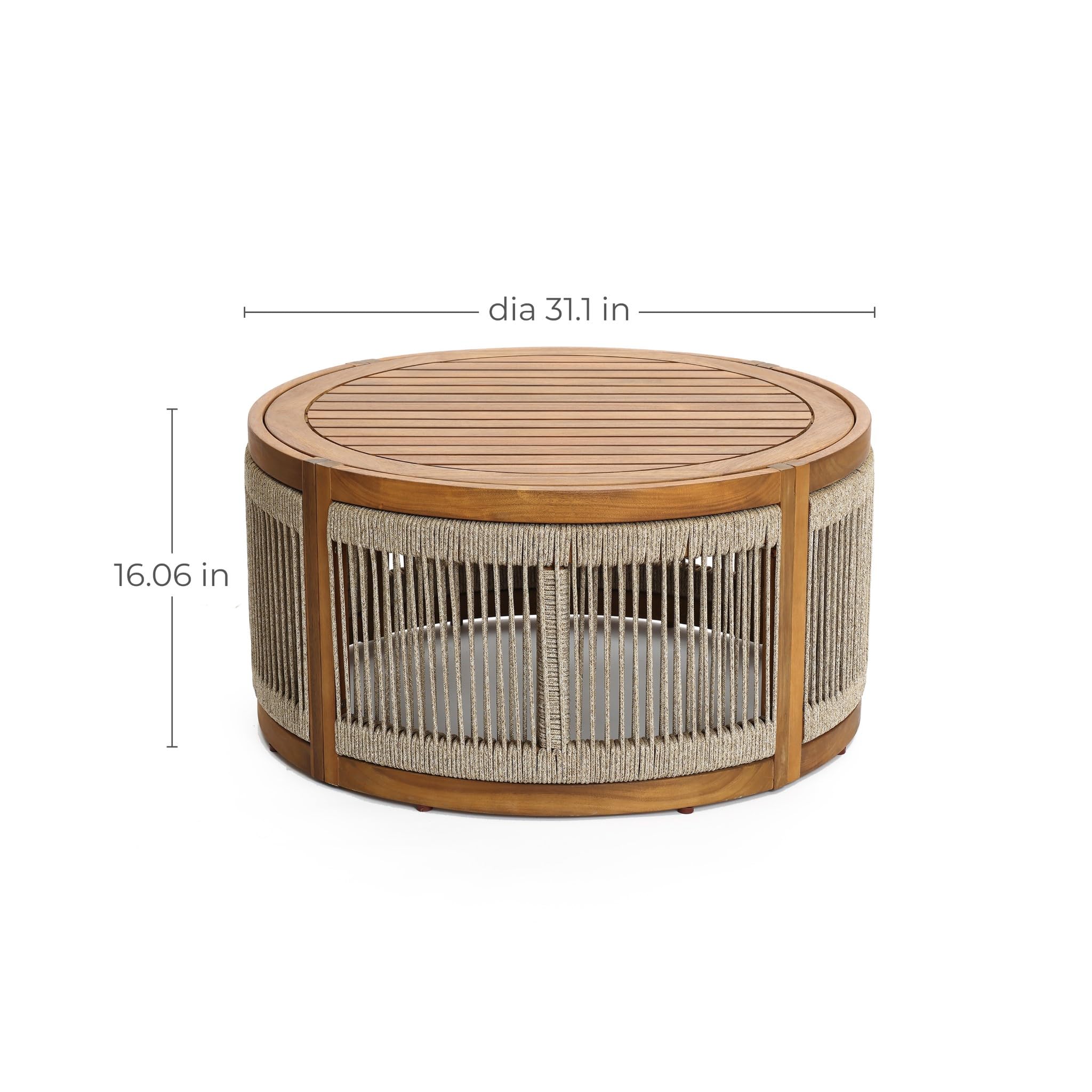 Round Acacia Wood & Rope Outdoor Coffee Table