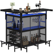 L-Shaped Corner Bar Table with LED Lights & 4-Tier Shelves
