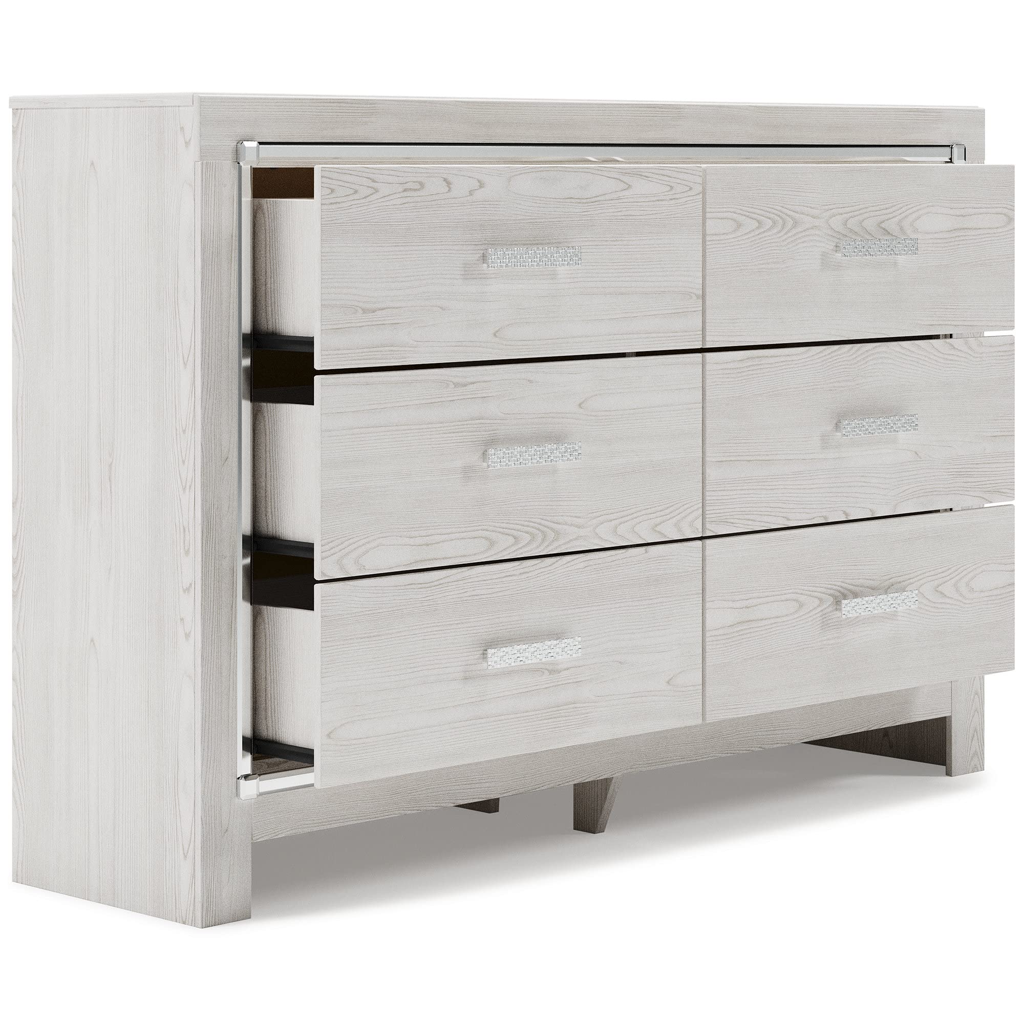 Signature Design by Ashley Altyra Modern Glam 6 Drawer Dresser, Whitewash
