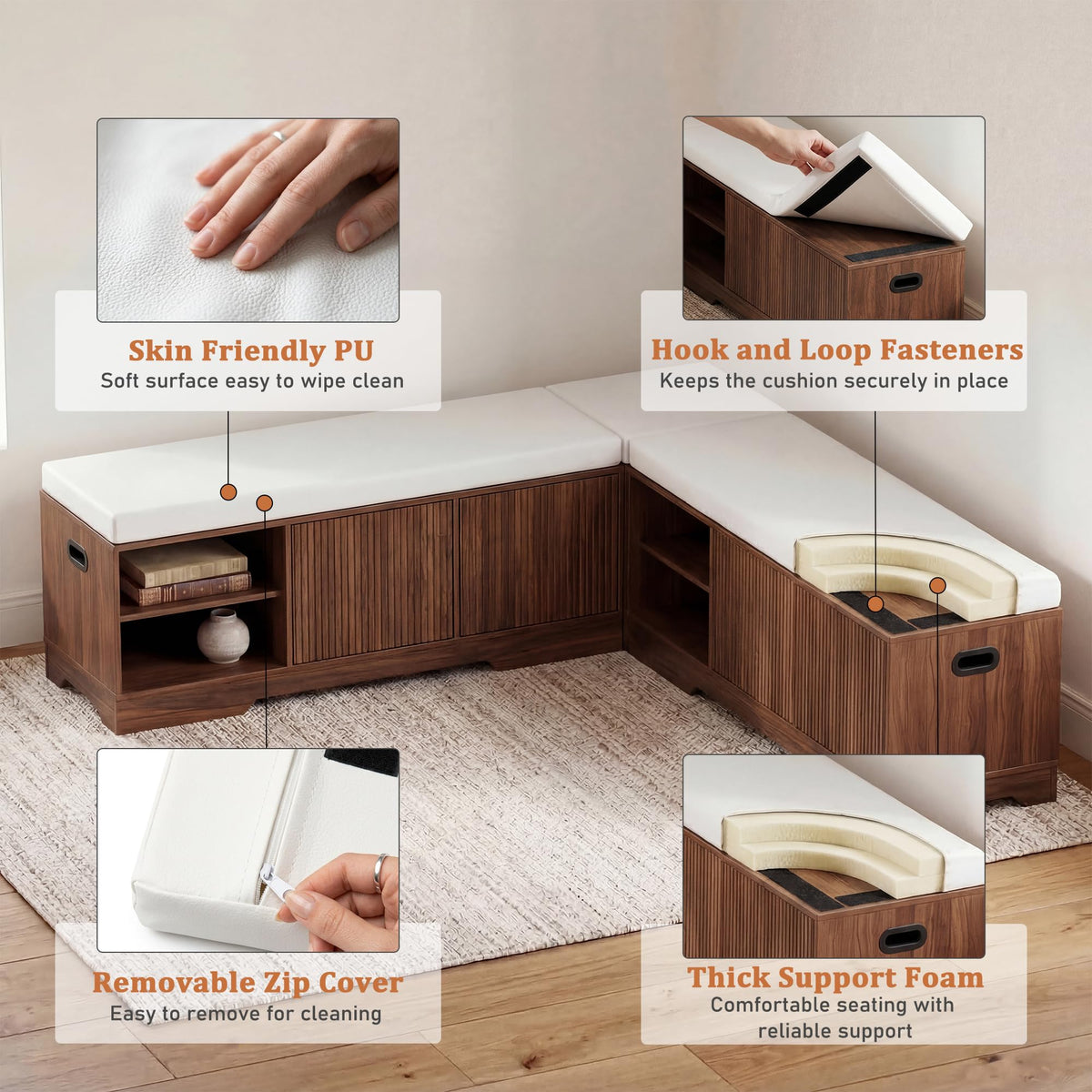 Extendable Breakfast Nook Set with Storage Bench, 6-Piece Corner Dining Set