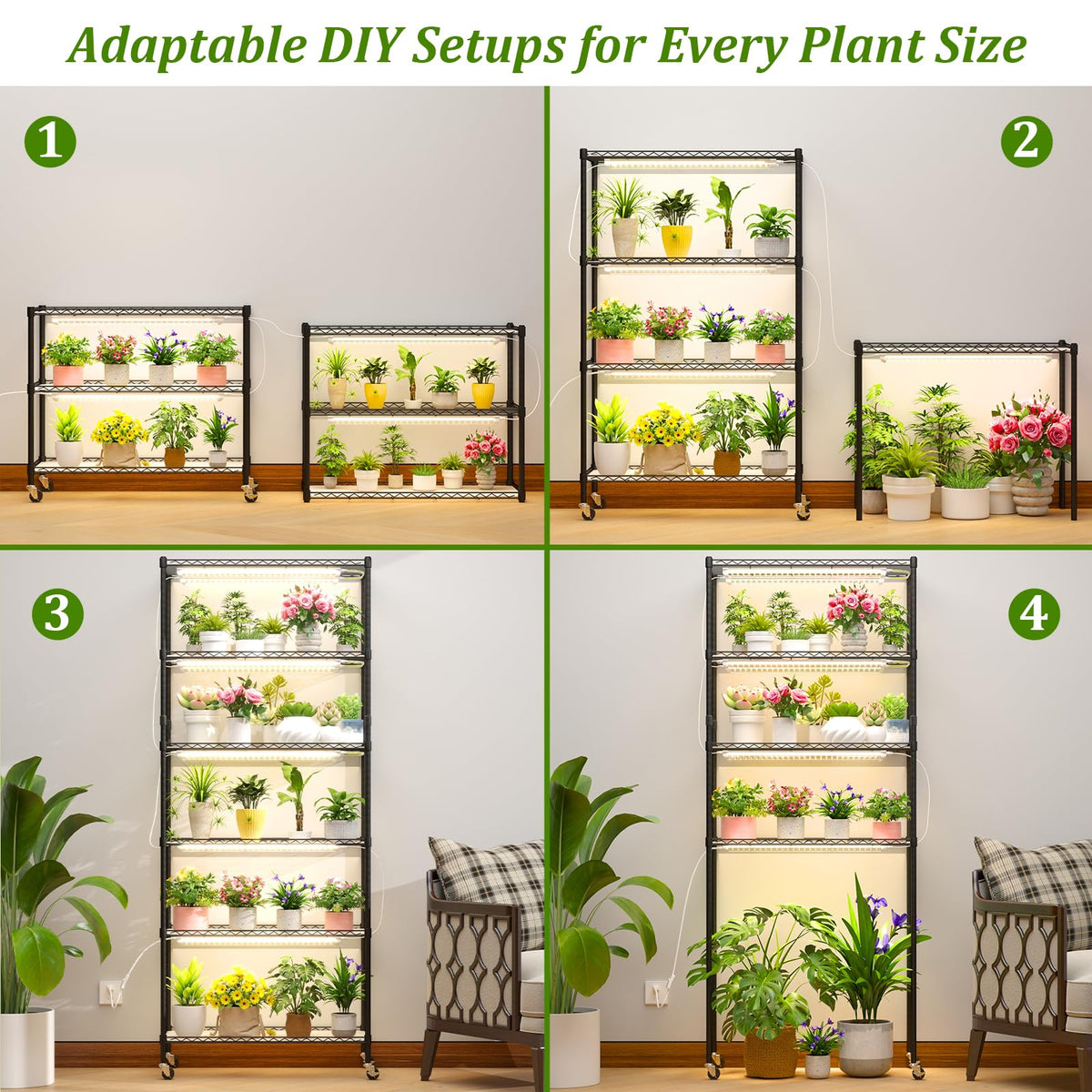 Gaudeoo Shelf Stand with Grow Lights, 6-Tier,8×24W 5000K, 29"x13.5"x73.5"