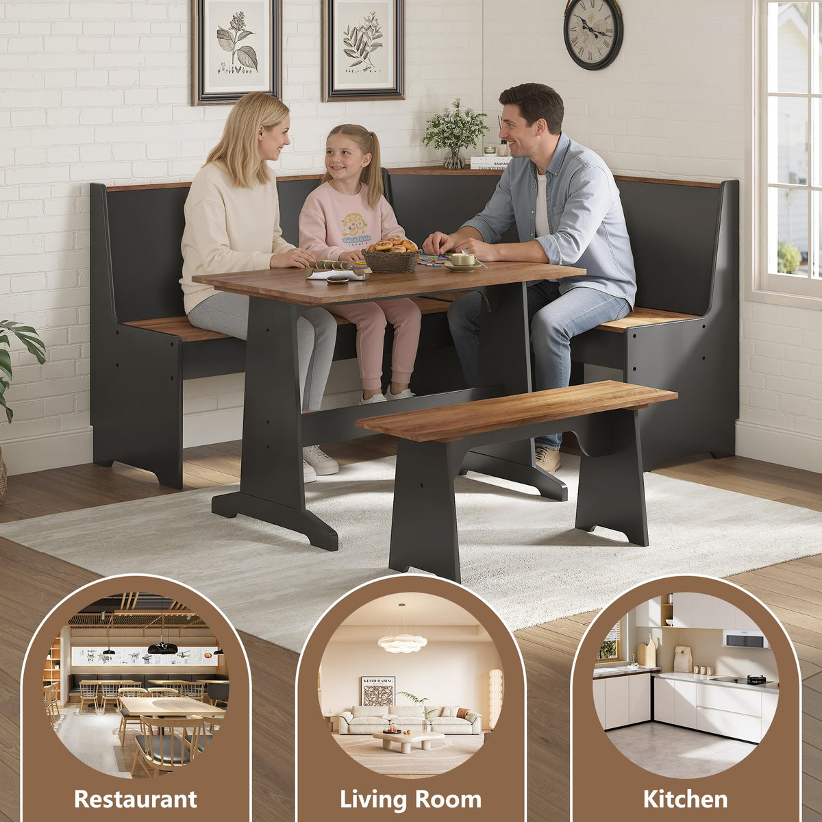 3-Piece Corner Dining Set with Storage
