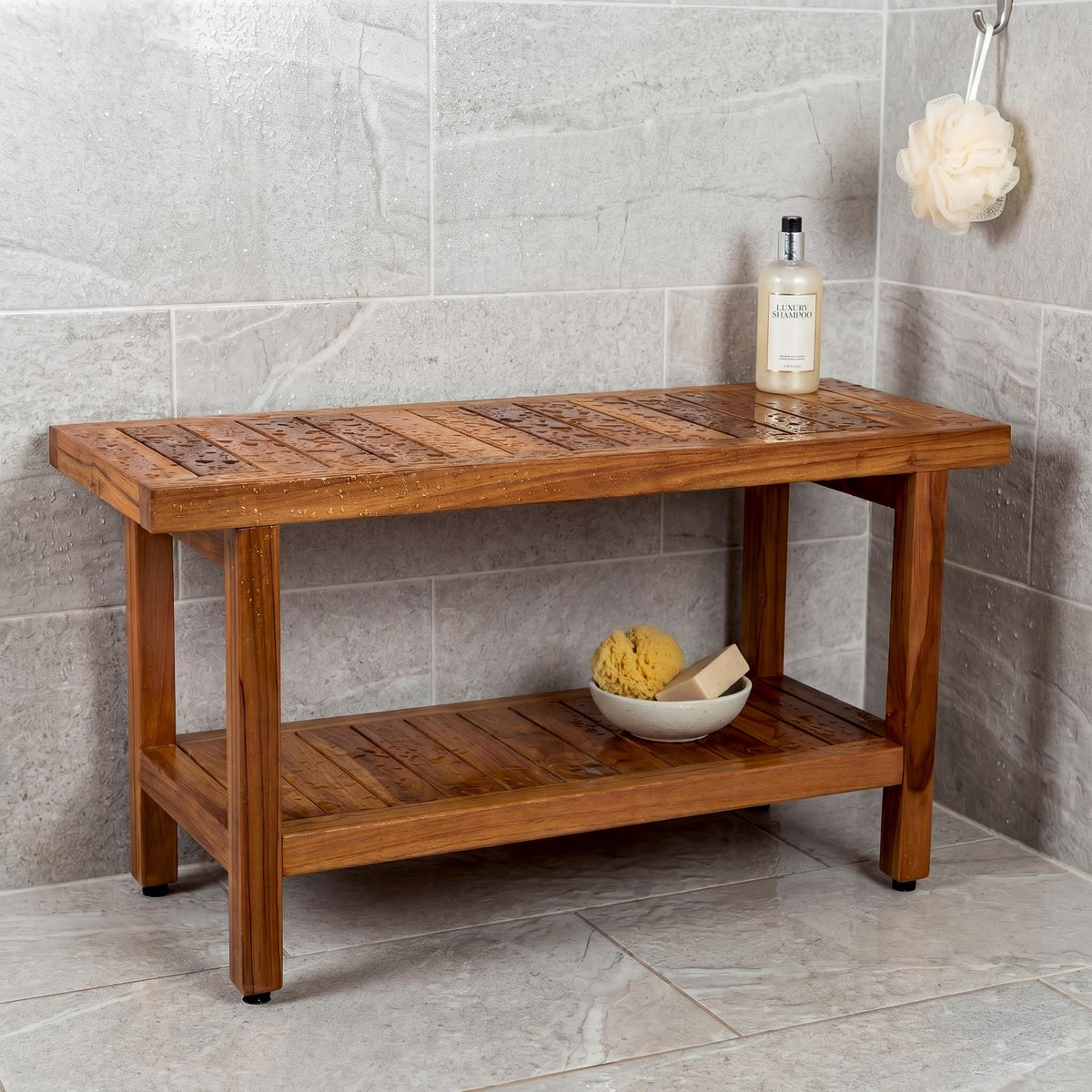Teak Shower Bench with Shelf
