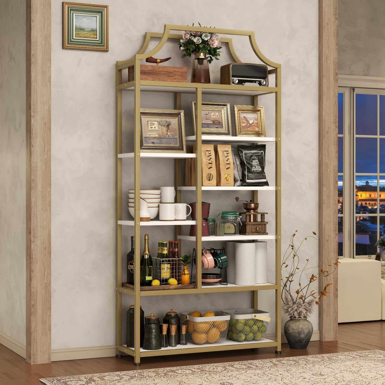 8-Tier Etagere Bookshelf with Metal Frame