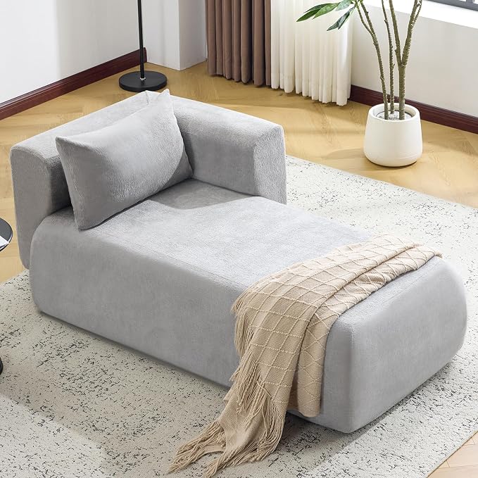 Beige Bouclé Chaise Lounge