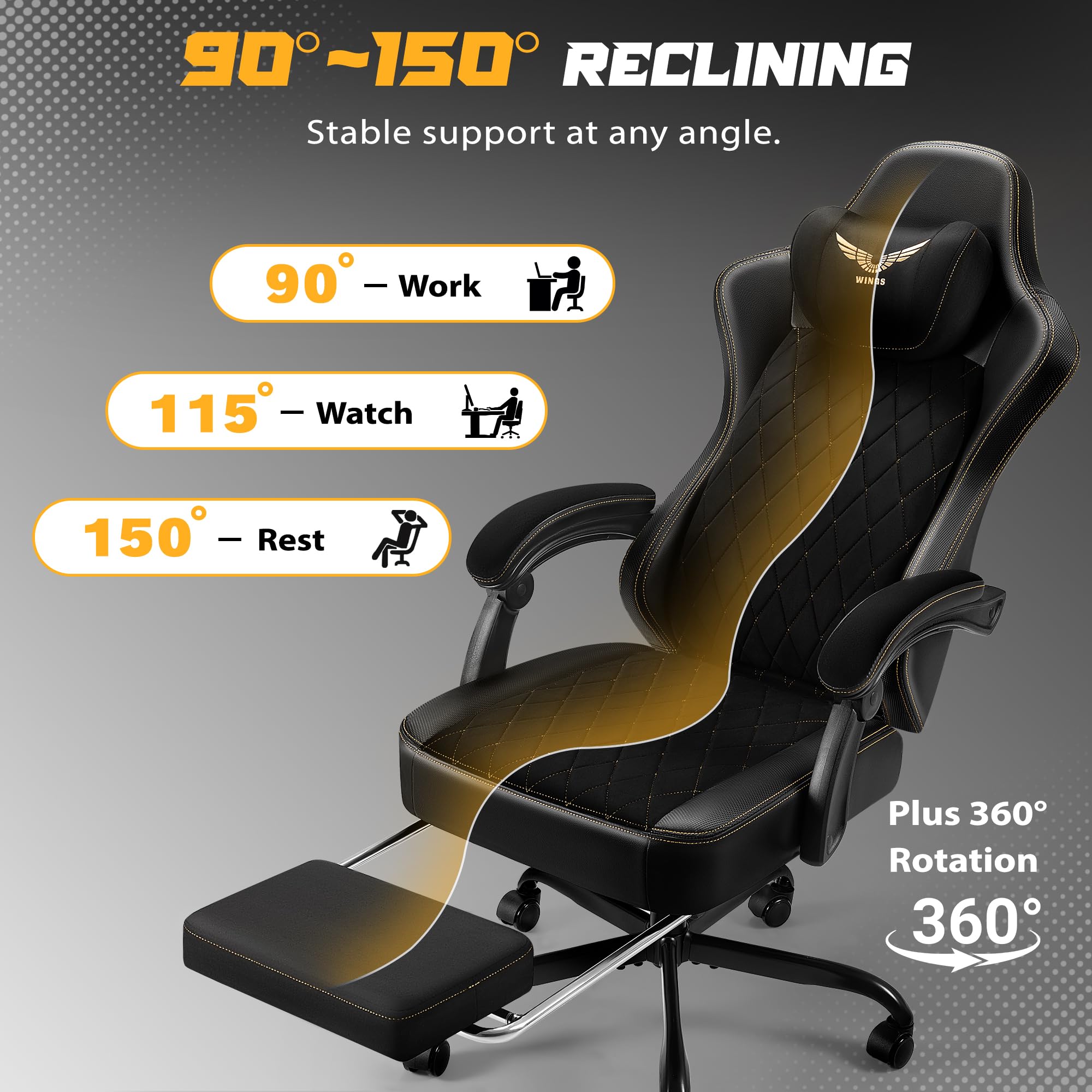 Big & Tall Wingless Gaming Chair with Lumbar Support & Footrest