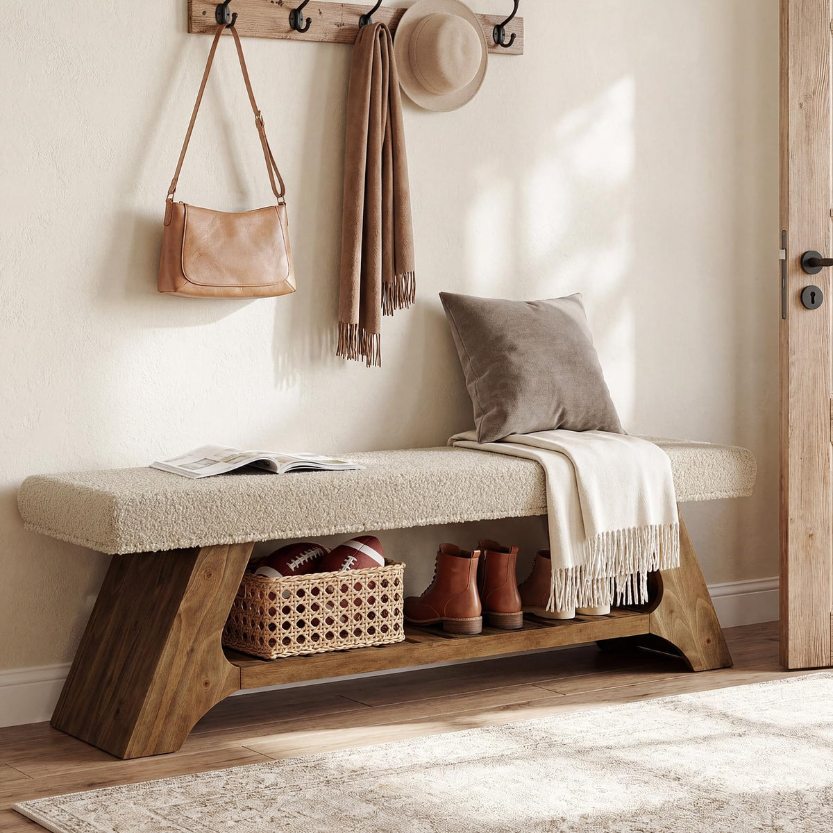 Upholstered Solid Wood Storage Bench