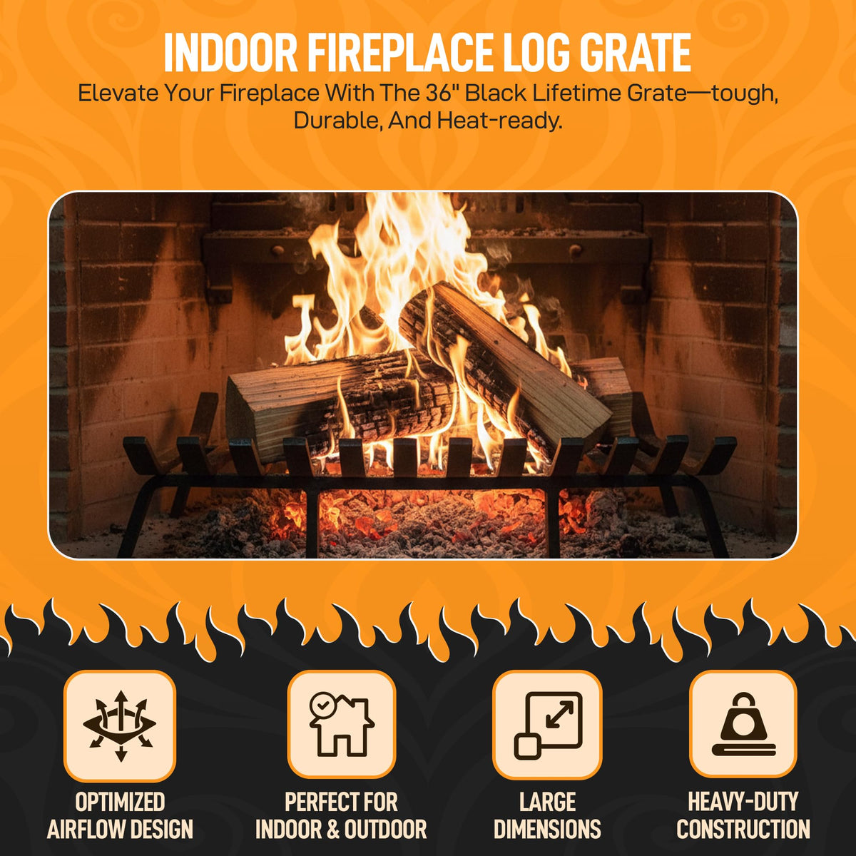 Heavy-Duty Steel Fireplace Grate