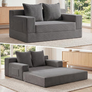 feliz home Boneless Loveseat Small Couch Bed, Futon Sleeper Sofa Bed,Convertible Pull Out Couch with 2 Pillows,Corduroy Folding Floor Couch for Living Room,No Assembly Required,Grey