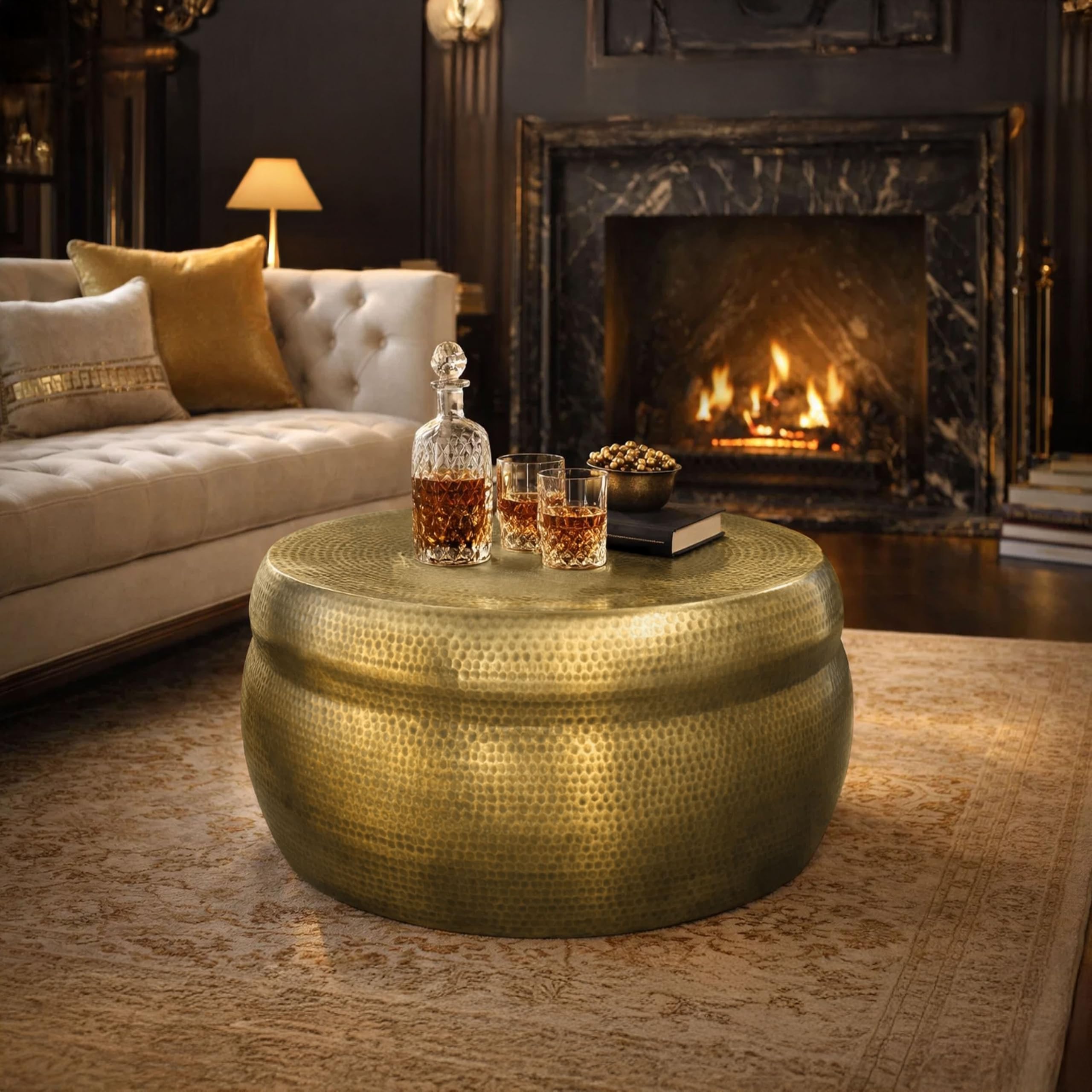 Round Antique Brass Coffee Table – 32 Inch