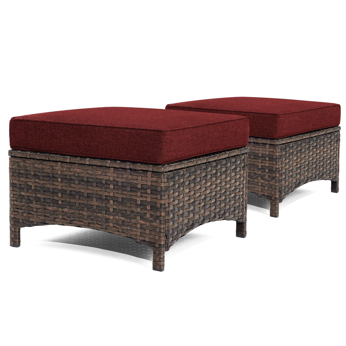 HILLGA 2PCS Outdoor Ottomans for Patio, Outdoor Footstools with Steel Frame