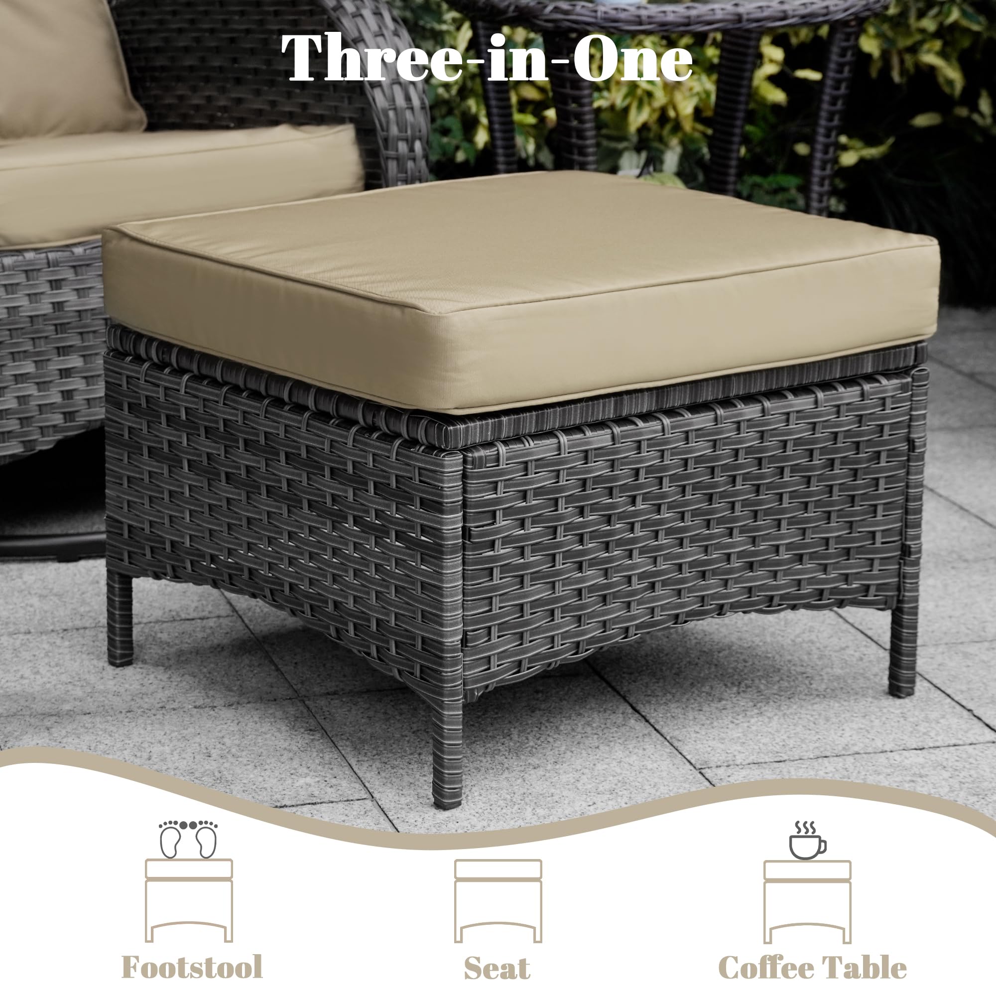 Outdoor Wicker Patio Ottoman Set of 2