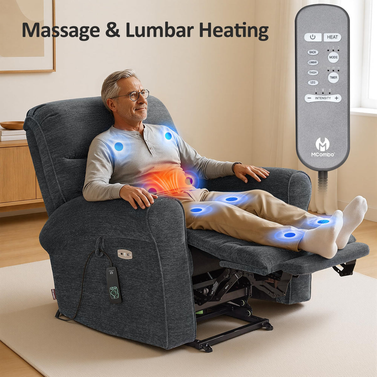 MCombo Dual Motor Power Lift Recliner Chair, Massage & Heat 7666