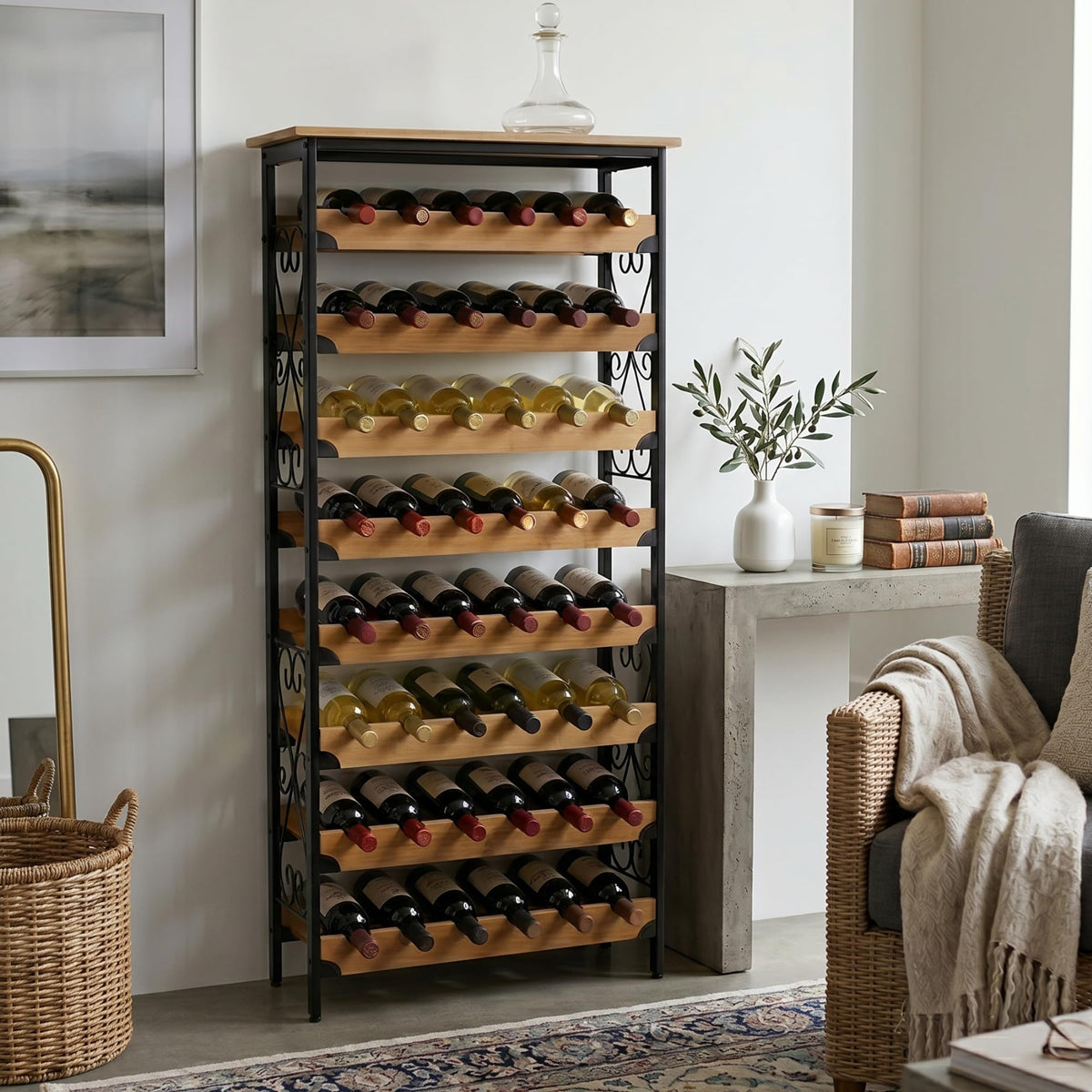 48-Bottle Bamboo Wine Rack