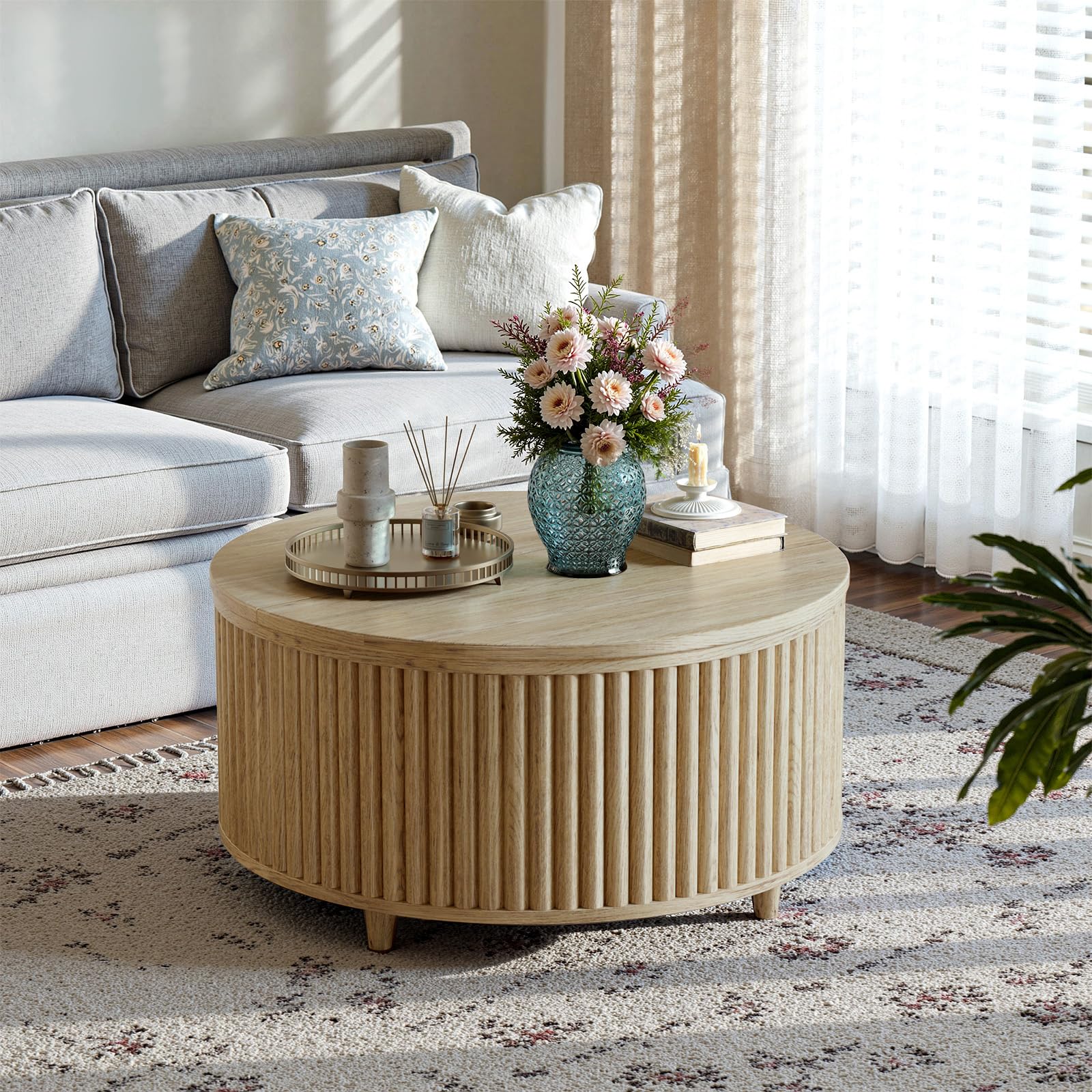 31.5" Round Lift-Top Coffee Table with Storage