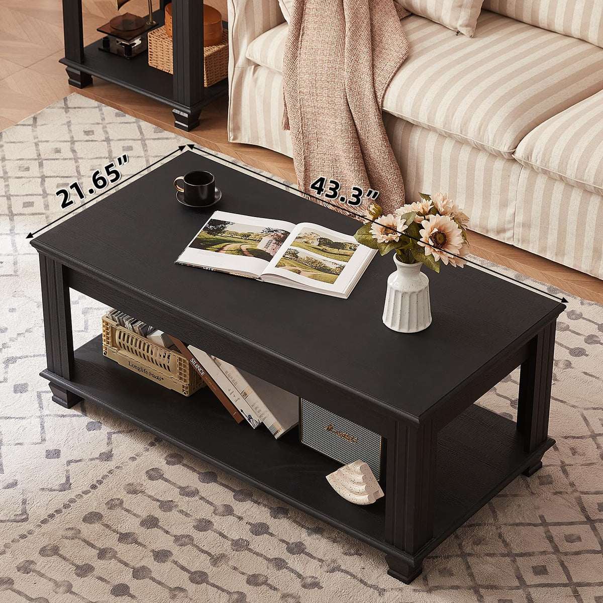 SAVOR LIFE Farmhouse Coffee Table Set of 3, Black