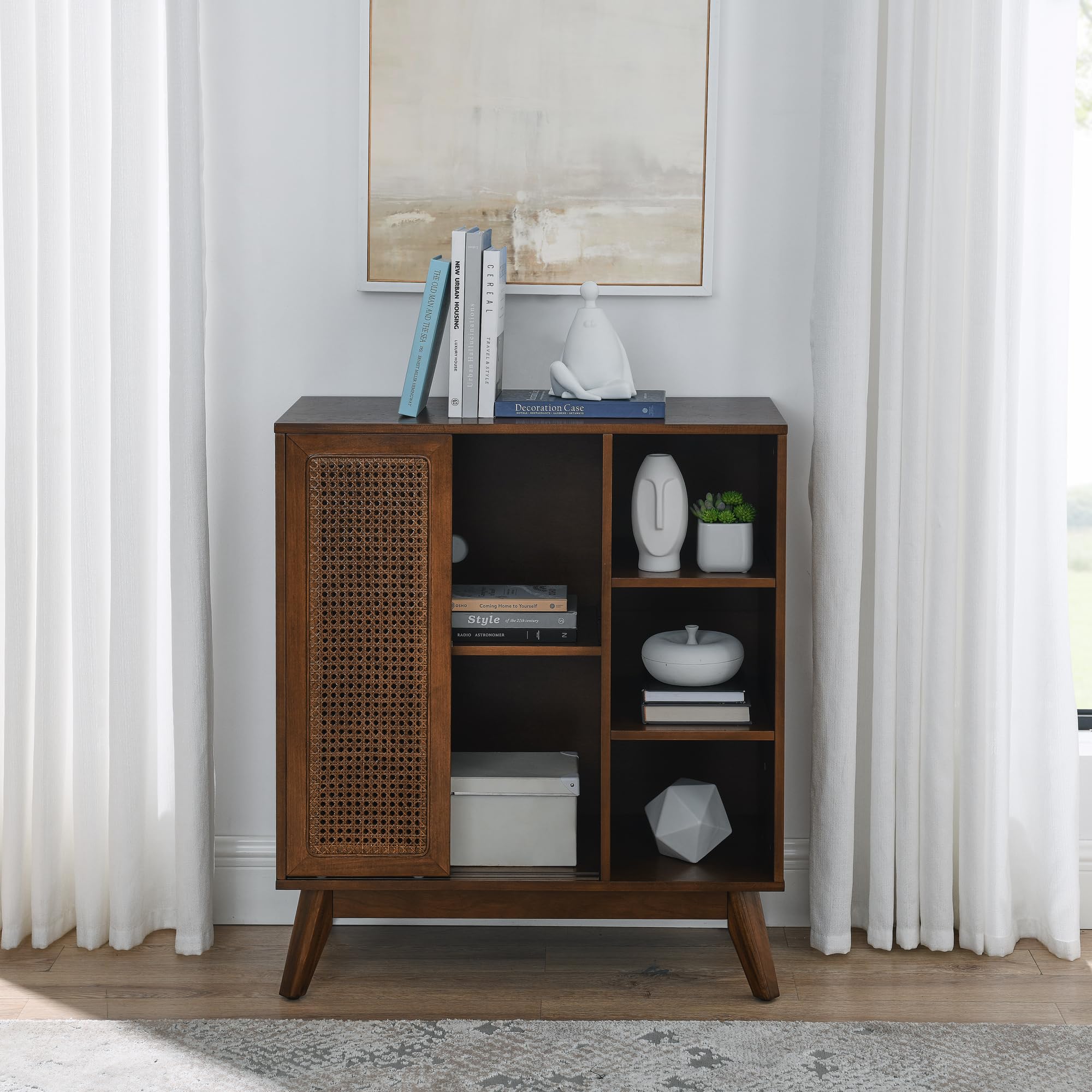 Rattan Sliding Door Sideboard Buffet Cabinet