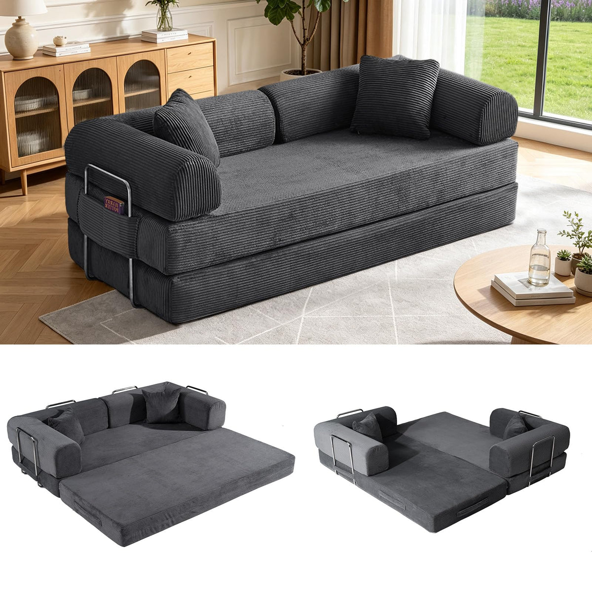 78" Convertible Sofa Bed,Folding Floor Couch,Boneless Bed Futon,Gray