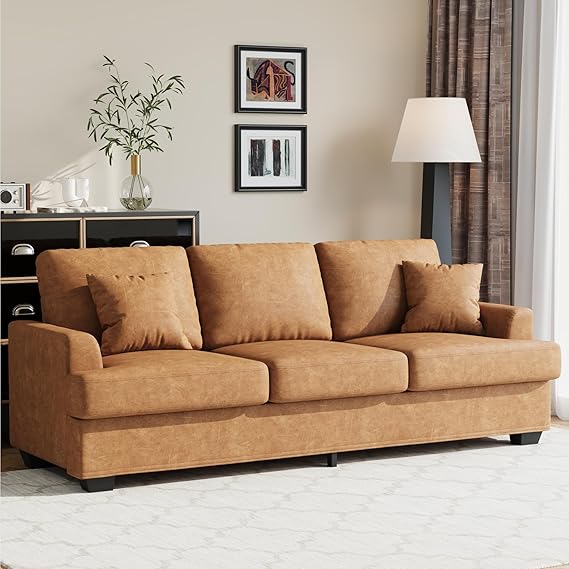 86" Corduroy 3-Seater Sofa with Throw Pillows