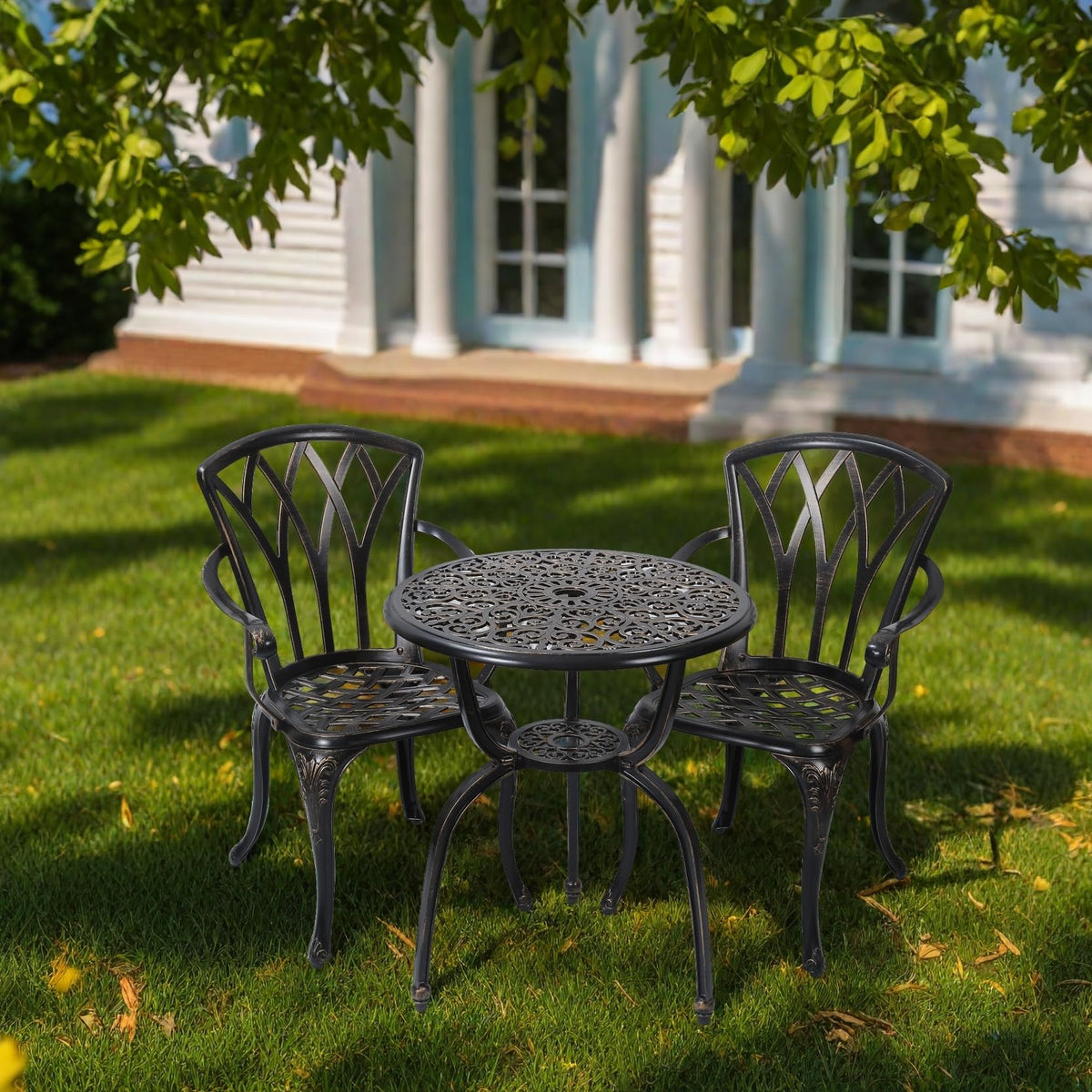 GXOUTAL 3-Piece Cast Aluminum Patio Bistro Set, Outdoor Rust-Resistant Furniture with 2 Chairs and Table (Bronze)