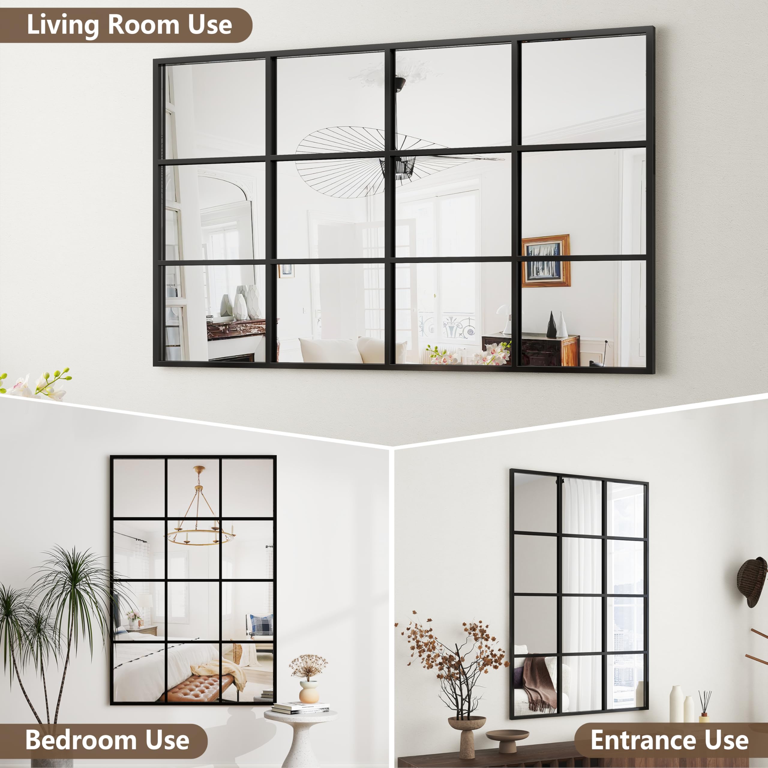Arched Grid Wall Mirror – Matte Black, 47" x 32"