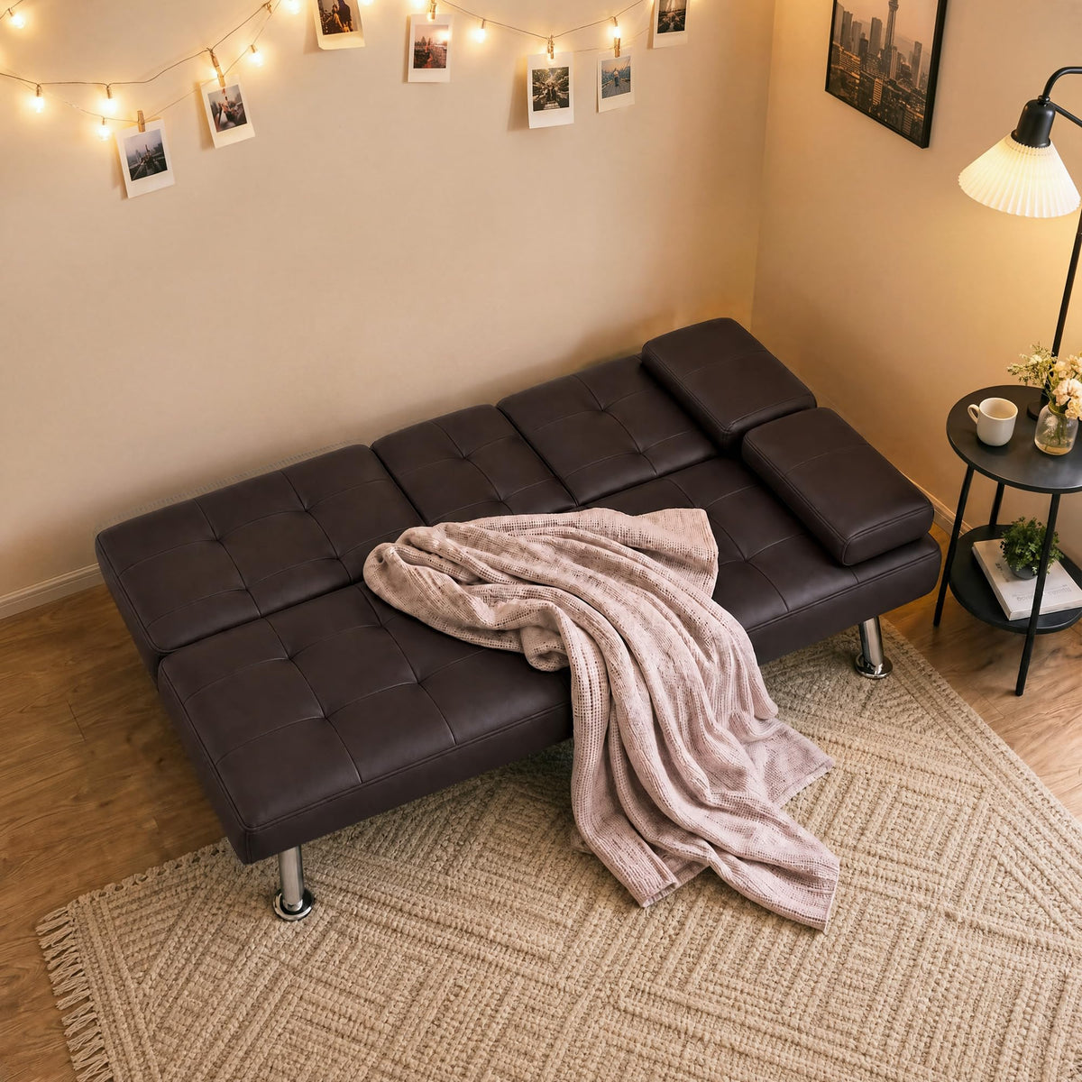 Flamaker Futon Sofa Bed, Modern Faux Leather Convertible Folding Futon Set