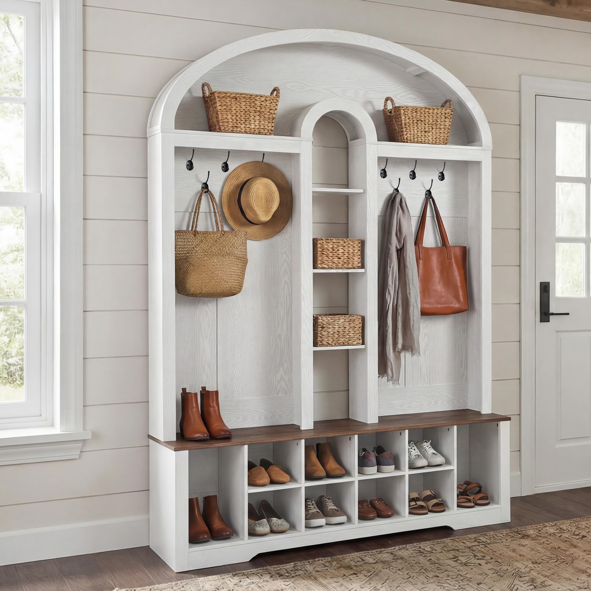 Arched Hall Tree with Shoe Storage & Coat Rack