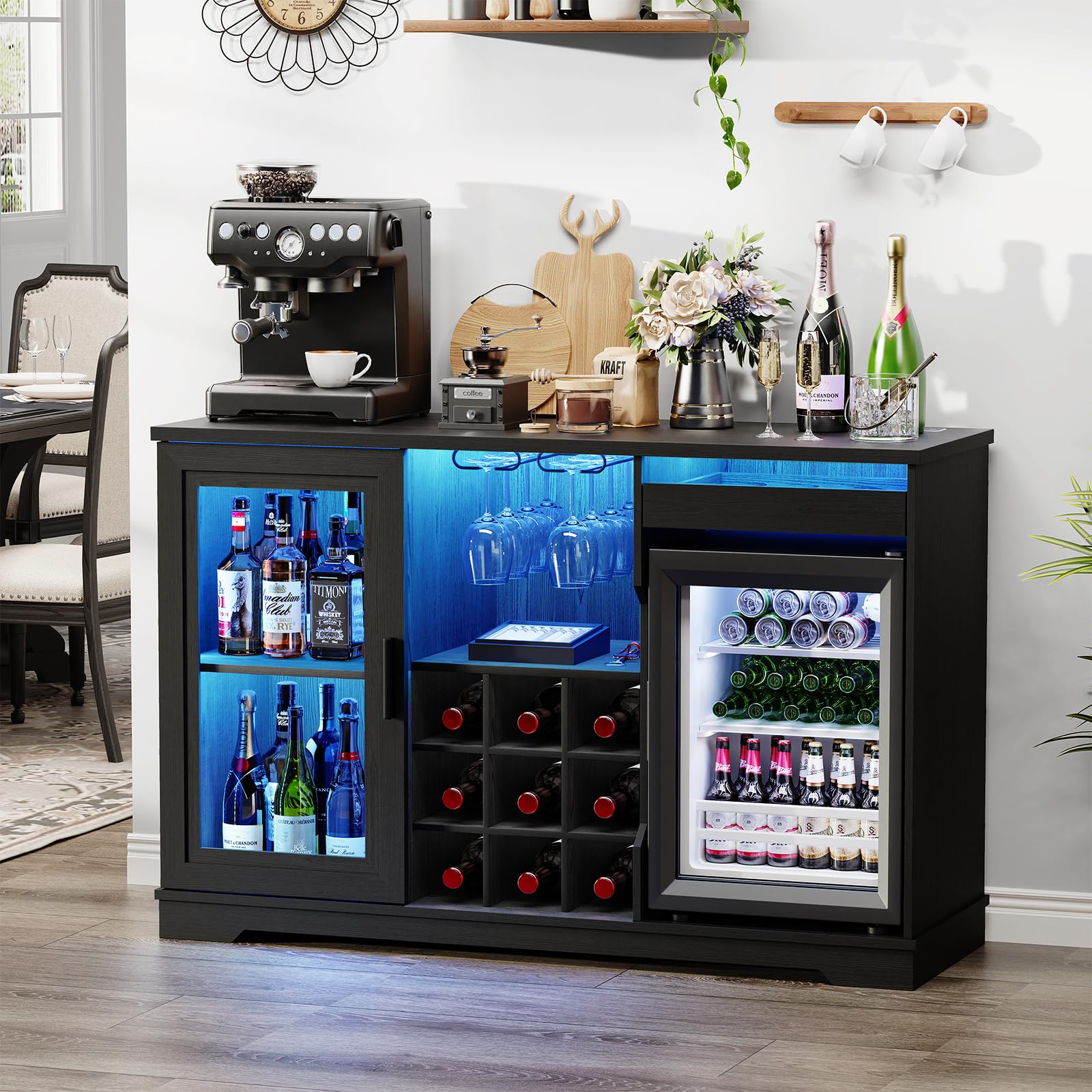 Bar Cabinet with Wine Cooler & LED Lights