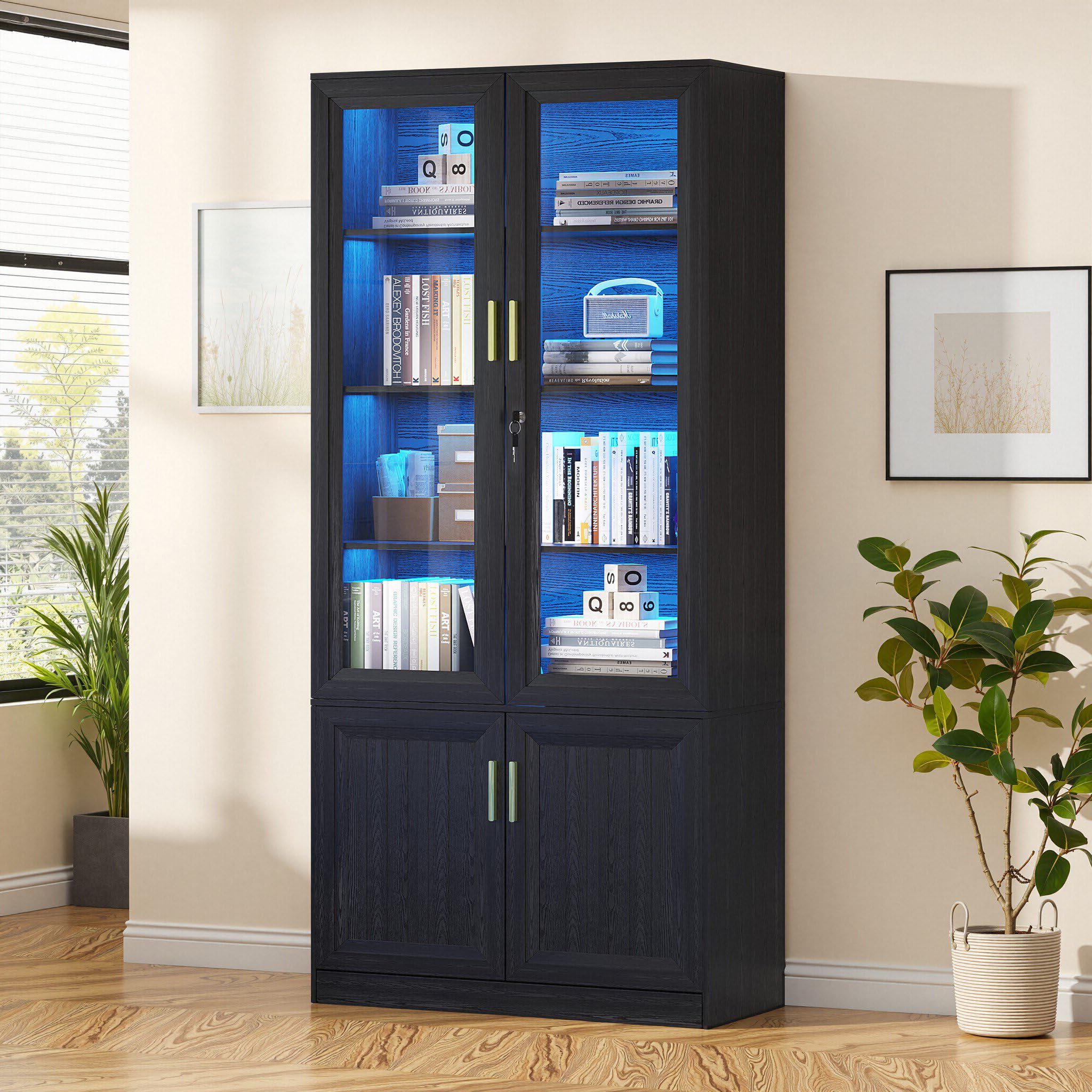 71" Glass Door Display Cabinet with LED Lights & Lock