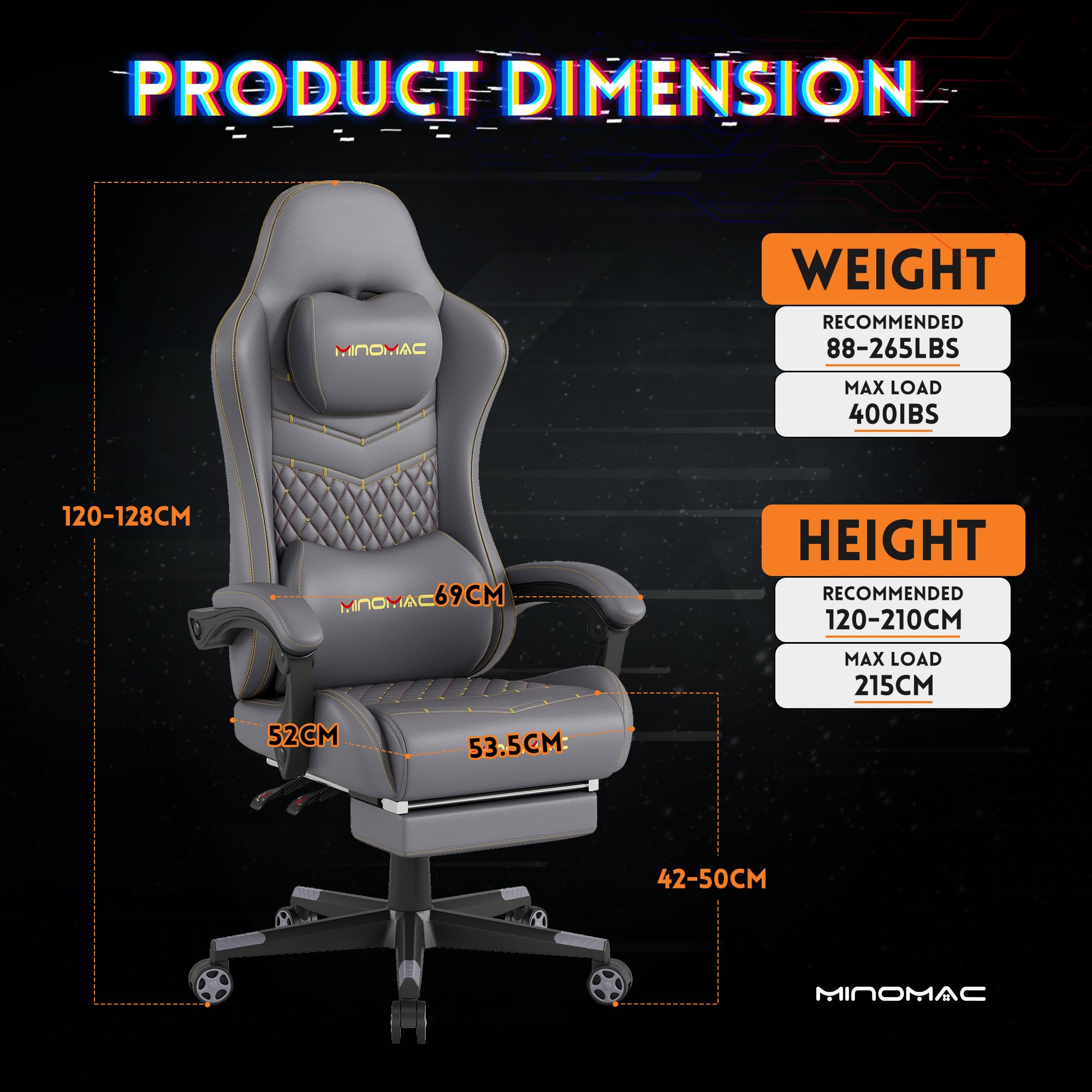 Ergonomic Gaming Chair with Retractable Footrest