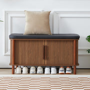 Shoe Bench with Sliding Door & Leather Cushion