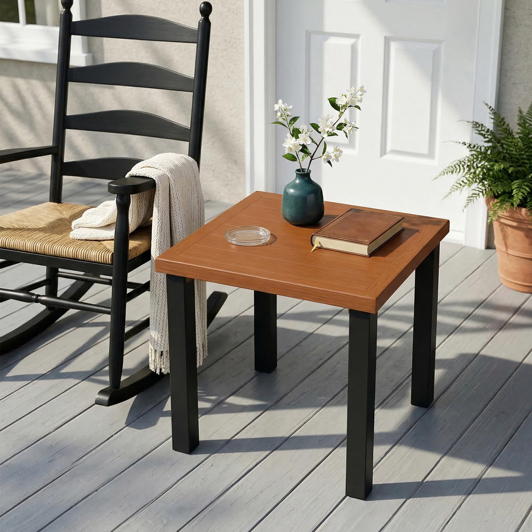 Square Outdoor Side Table with Metal Tabletop