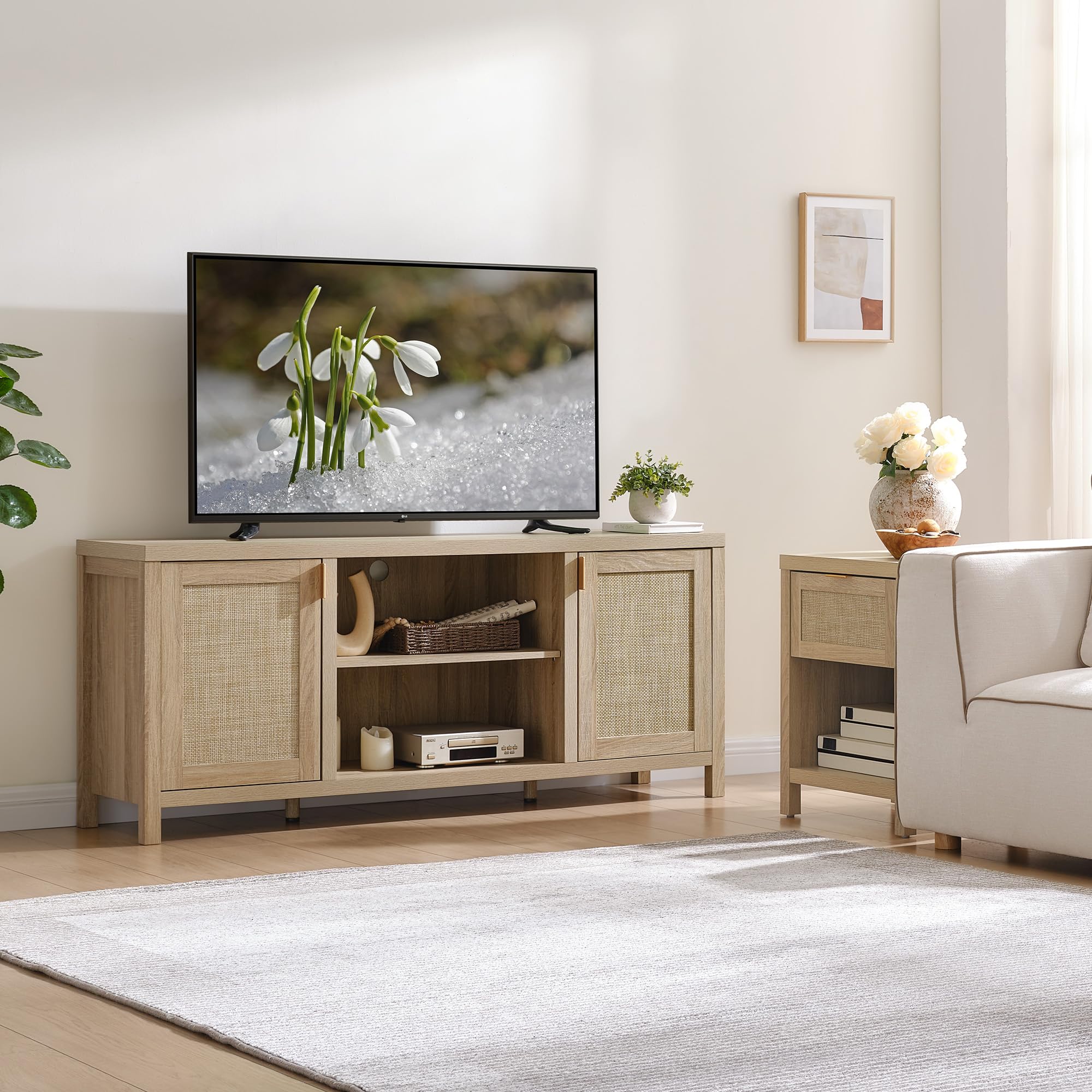59" Rattan TV Stand with Storage