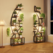 GarveeLife Plant Stand Indoor with Grow Lights, 6 Tiered Plant shelf with Wheels, 68 in Metal Plant Stand for Indoor Plants Multiple, 2 Pcs Plant Holder, Half-Moon Plant Display Rack for Living Room