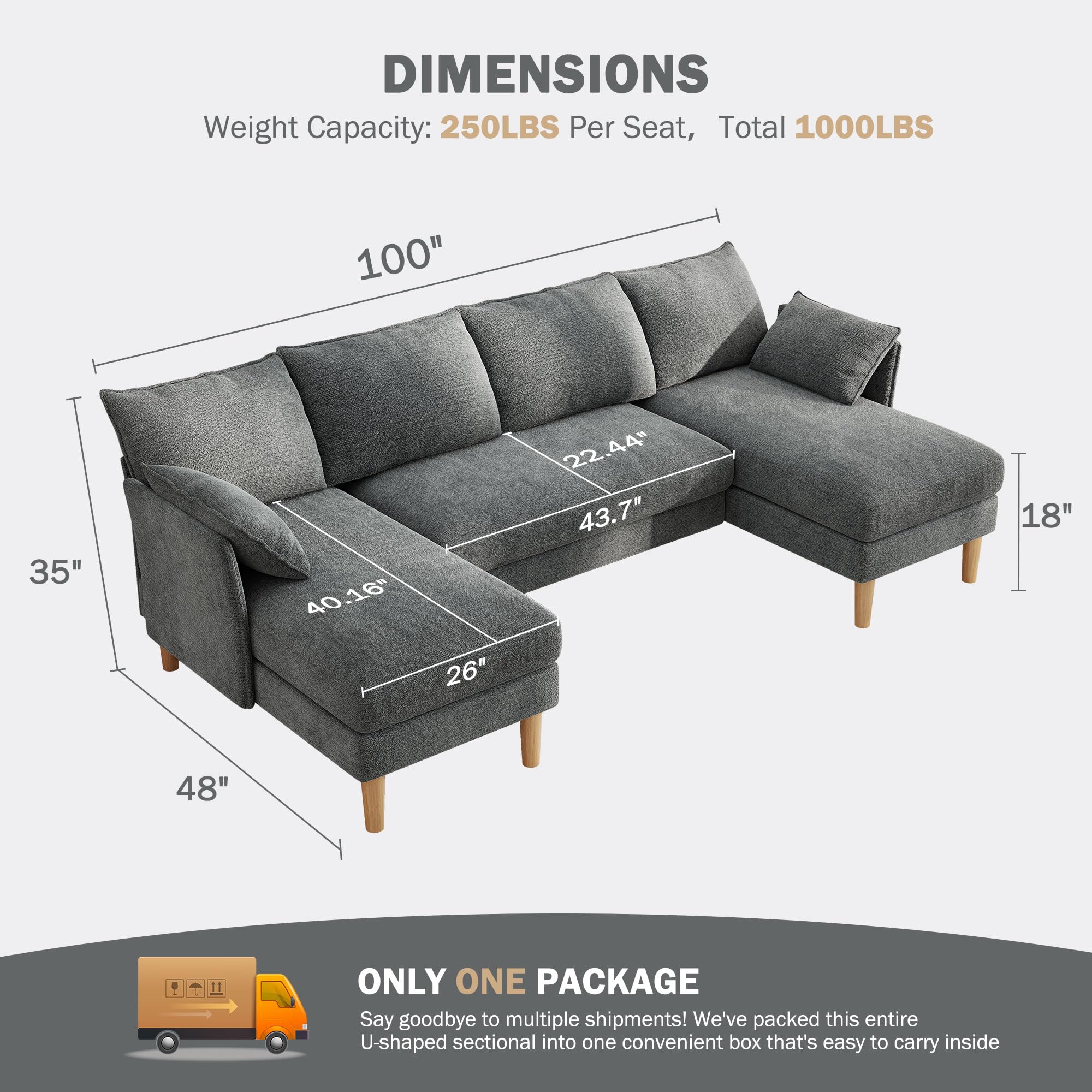 U-Shaped Sectional Sofa – Dark Gray