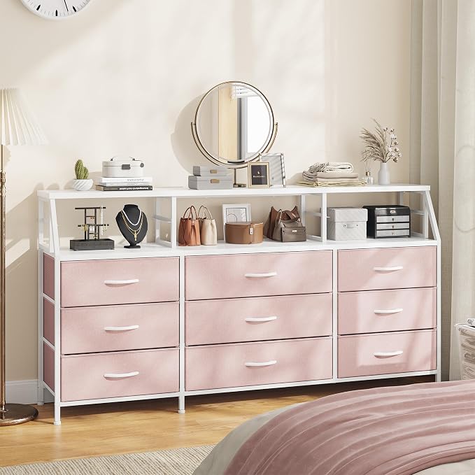 9-Drawer Fabric Dresser with Display Shelf