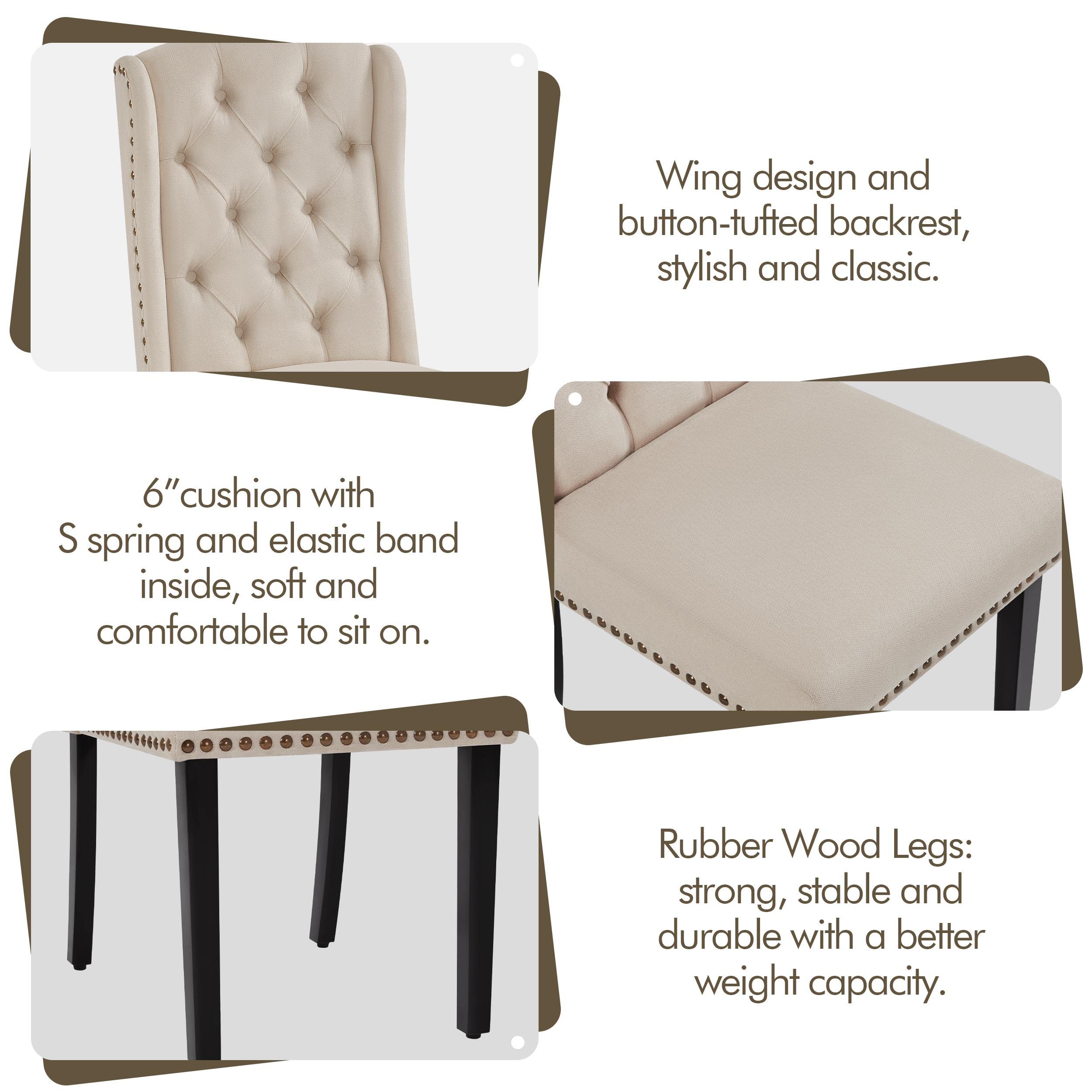 Upholstered Dining Chairs with Nailhead Trims & Button Tufting