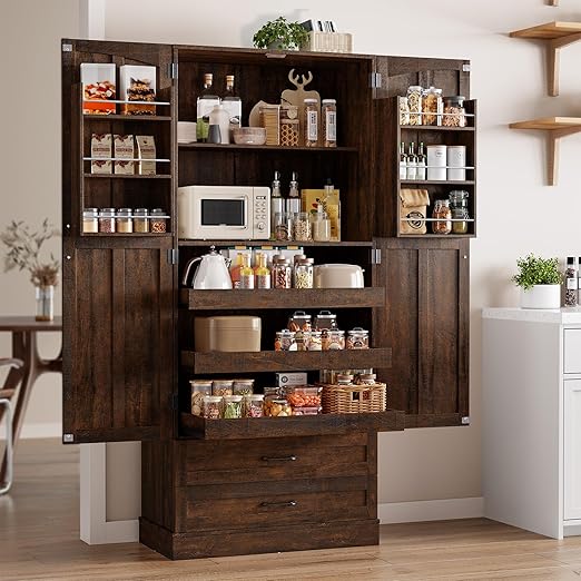 71" Tall Kitchen Pantry Cabinet with Pull-Out Shelves & Drawers