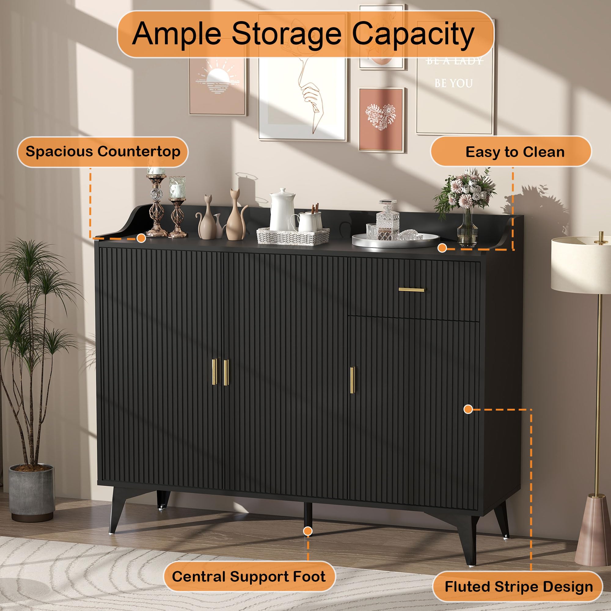 Fluted Sideboard Buffet Cabinet with Storage