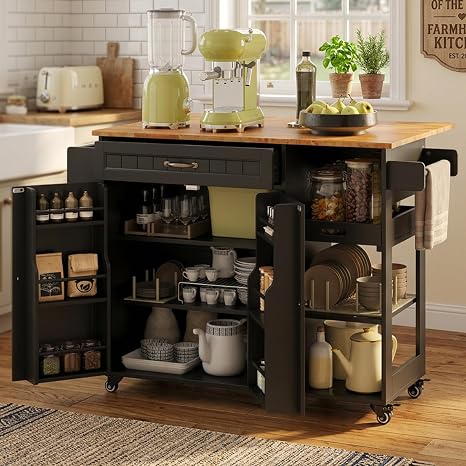 Kitchen Island with Drop-Leaf Top & Storage