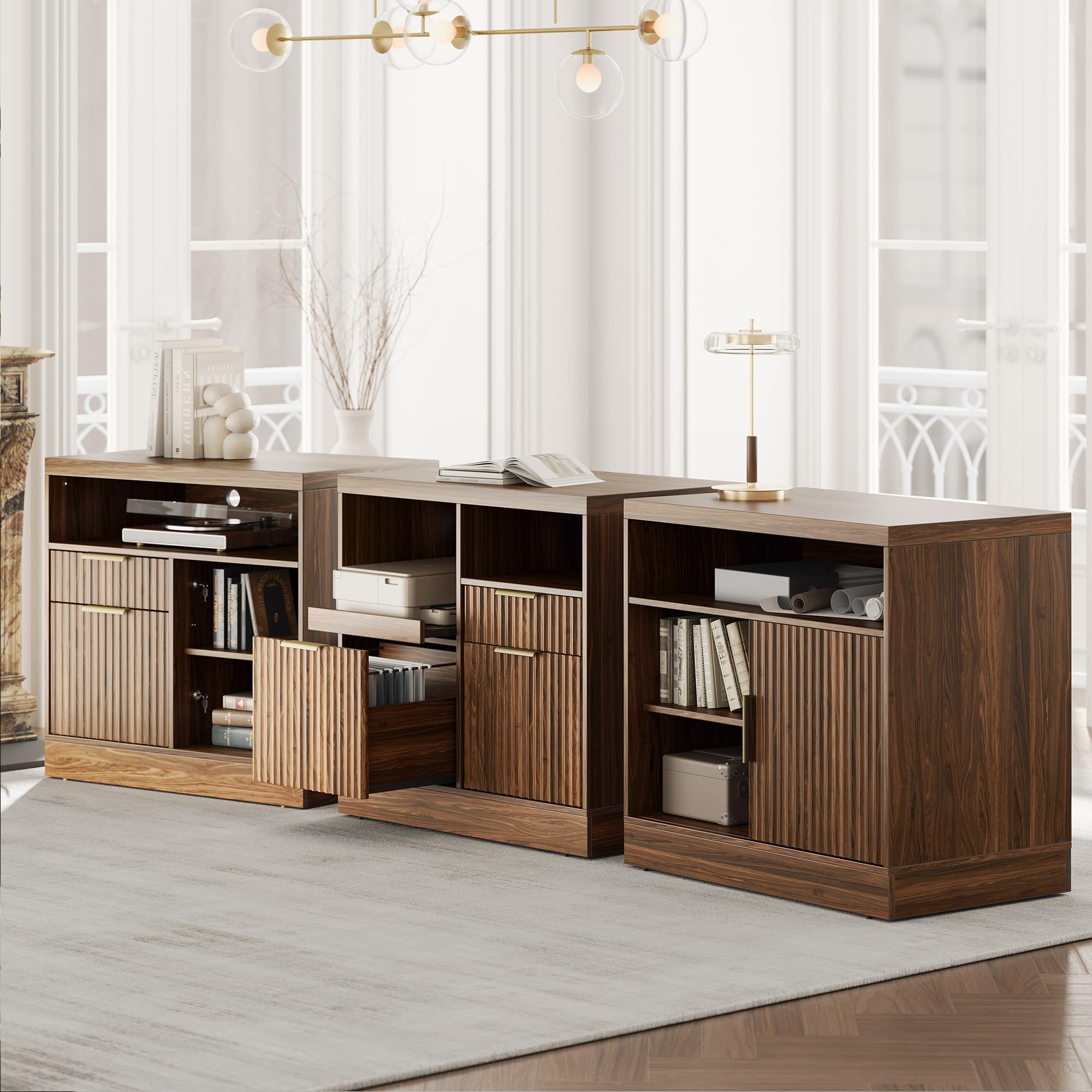 3-Drawer File Cabinet with Charging Station