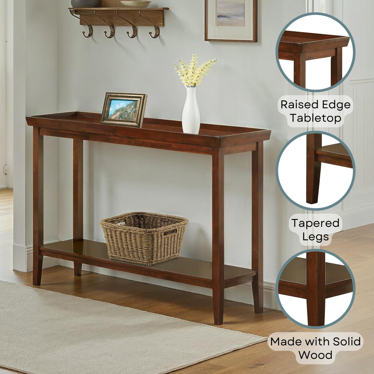 Espresso Console Table with Shelf