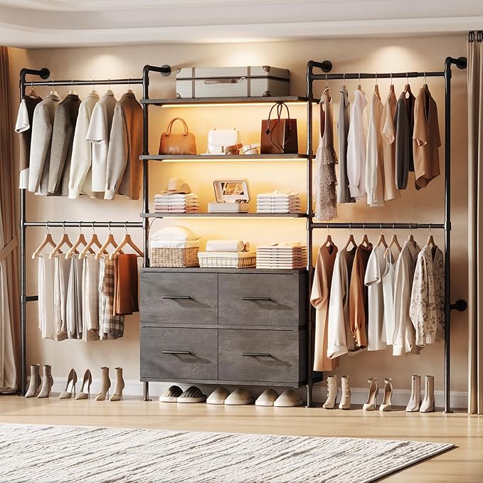 Wall-Mounted Closet System with LED Lighting
