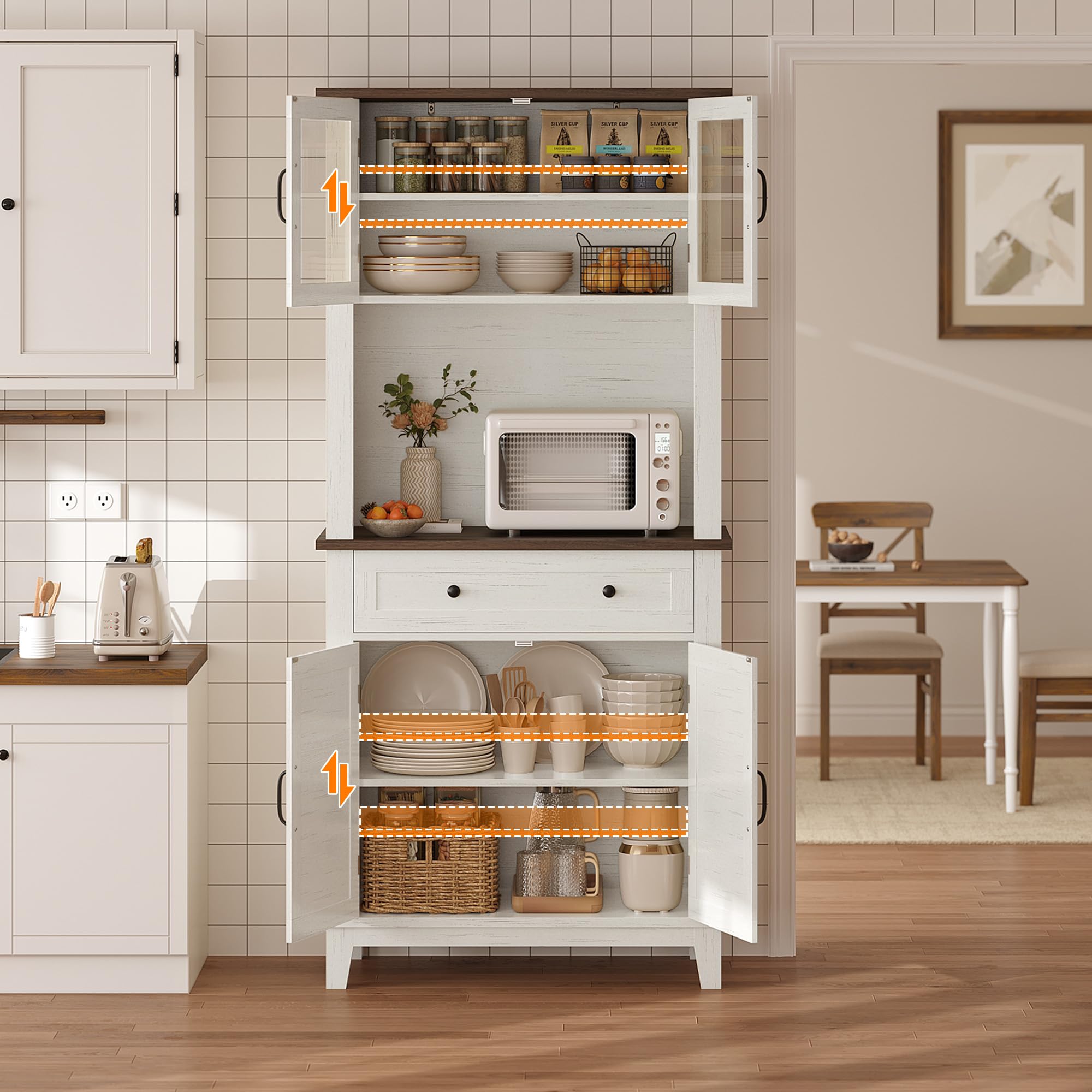 Farmhouse Coffee Bar Cabinet with Glass Doors