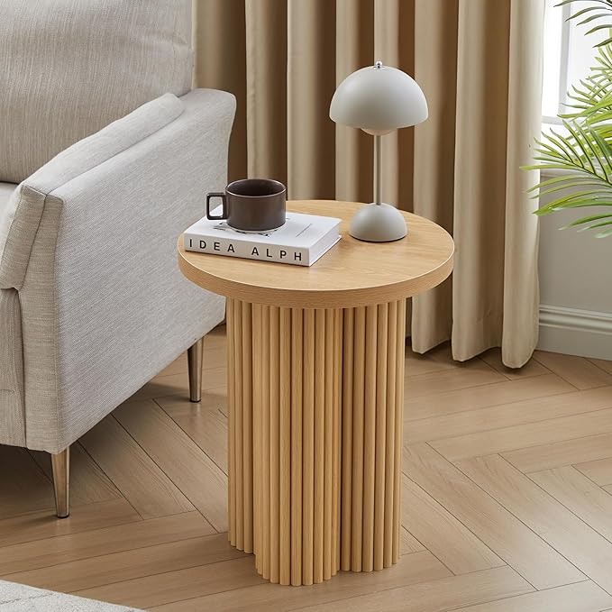 Round Fluted End Table Farmhouse Nightstand Side Table