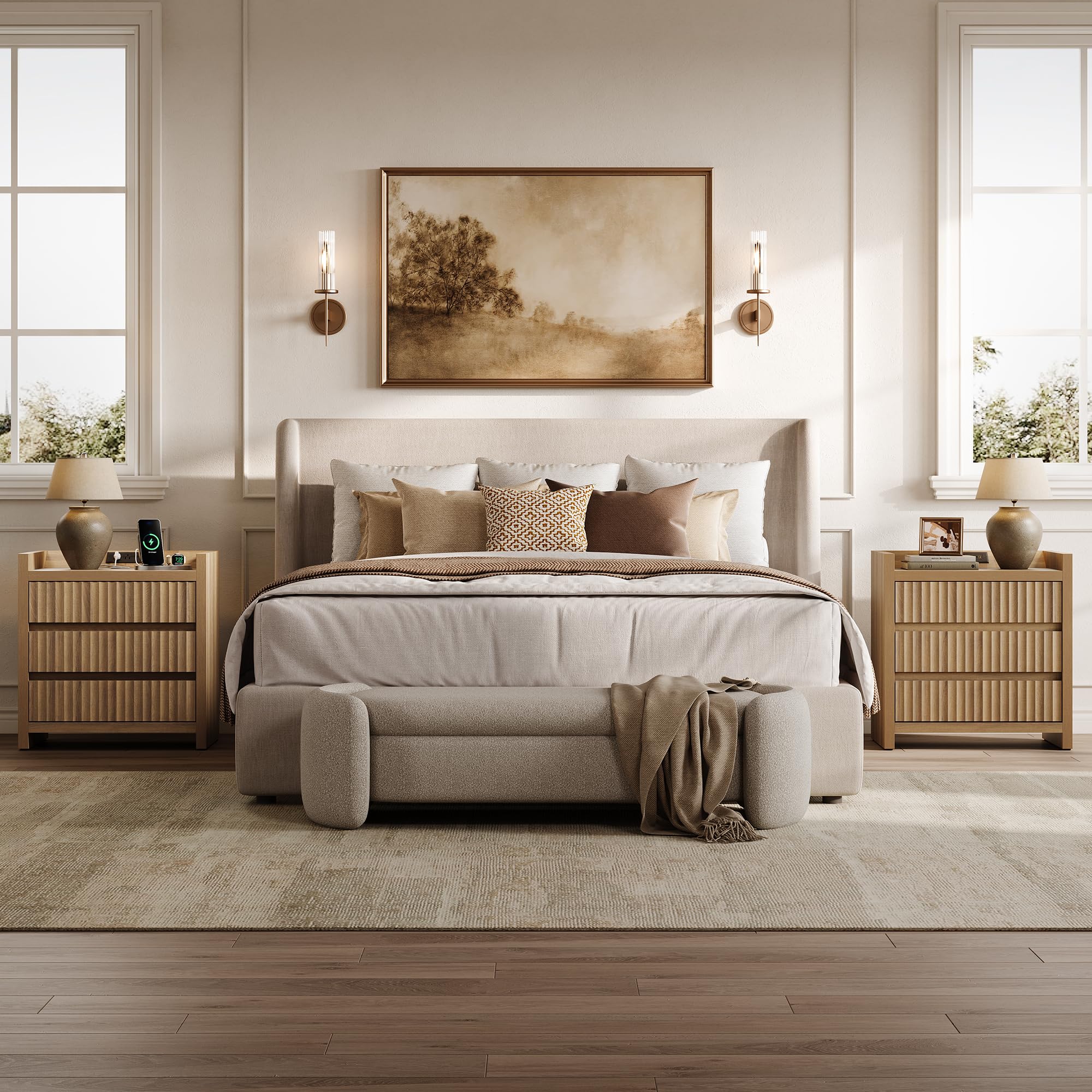 3-Drawer Nightstand Set of 2 with Charging Station