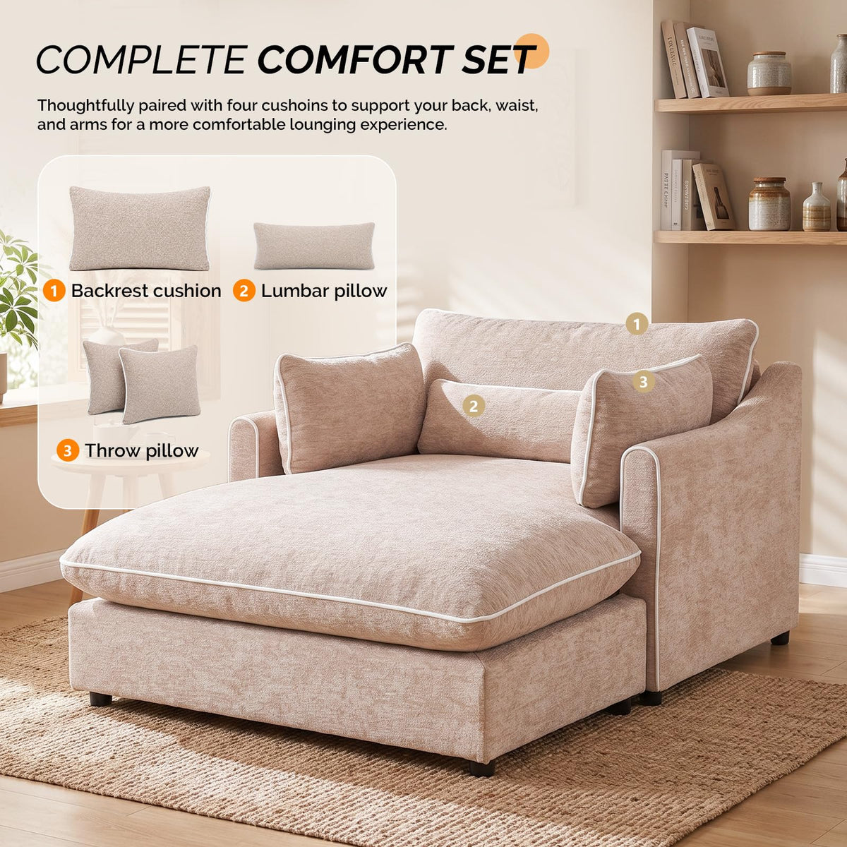 VINGLI Oversized Chaise Lounge Chair Indoor, Modern Sleeper Sofa Chair Bed